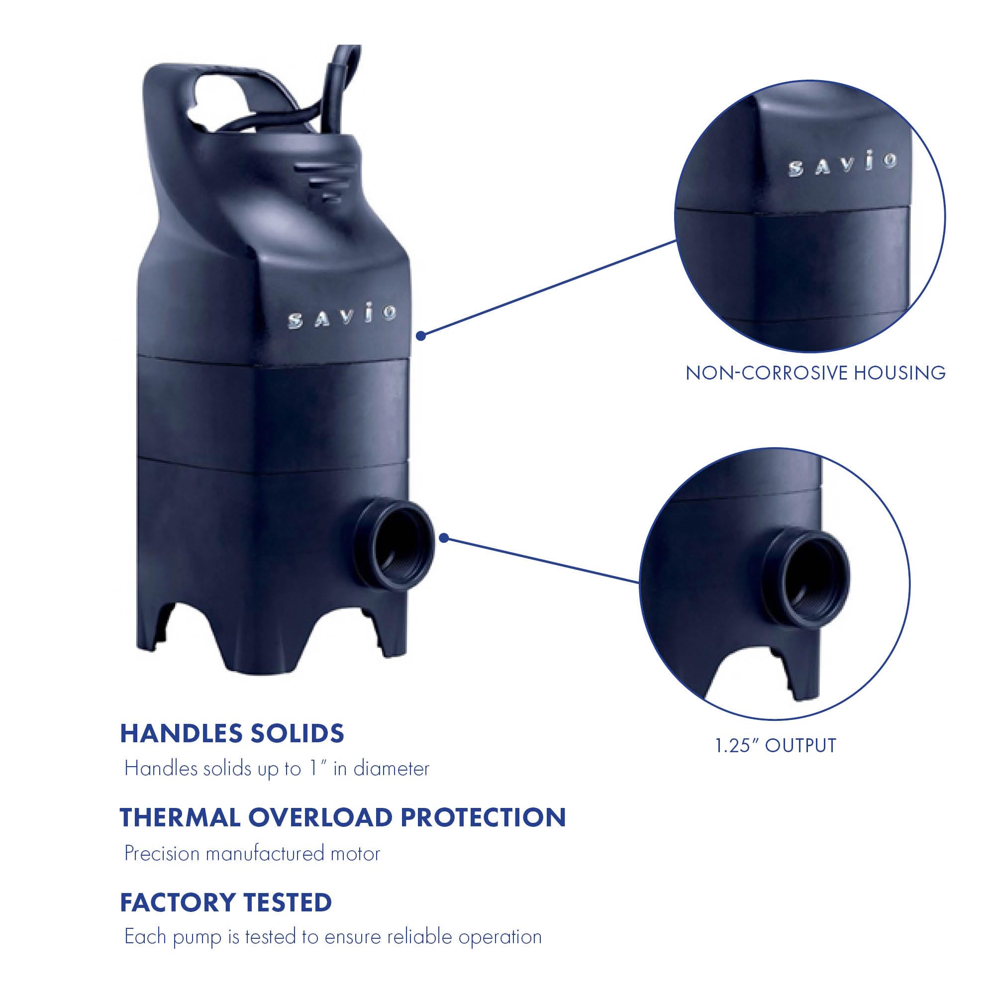 Savio WMS3600 3600 GPH Submersible Water Pump for Ponds, Fountains & Waterfalls - Heavy Duty Solids Handling - Ideal for Garden, Pool & Outdoor Water Features