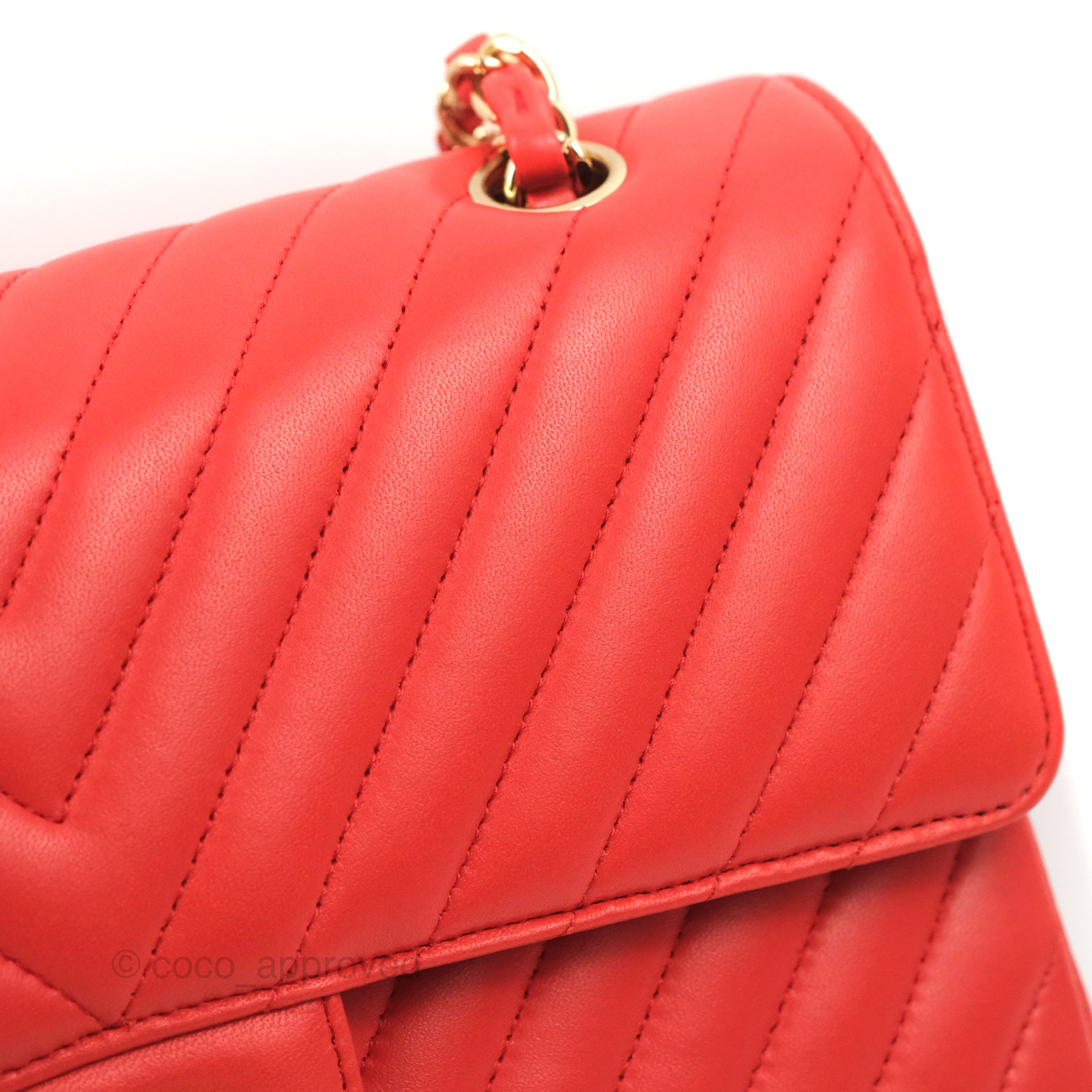 Chanel Classic Medium Flap Bag - Chevron Red Lambskin Leather with Gold Hardware | Luxury Designer Handbag for Women | Perfect for Date Night, Parties & Special Occasions