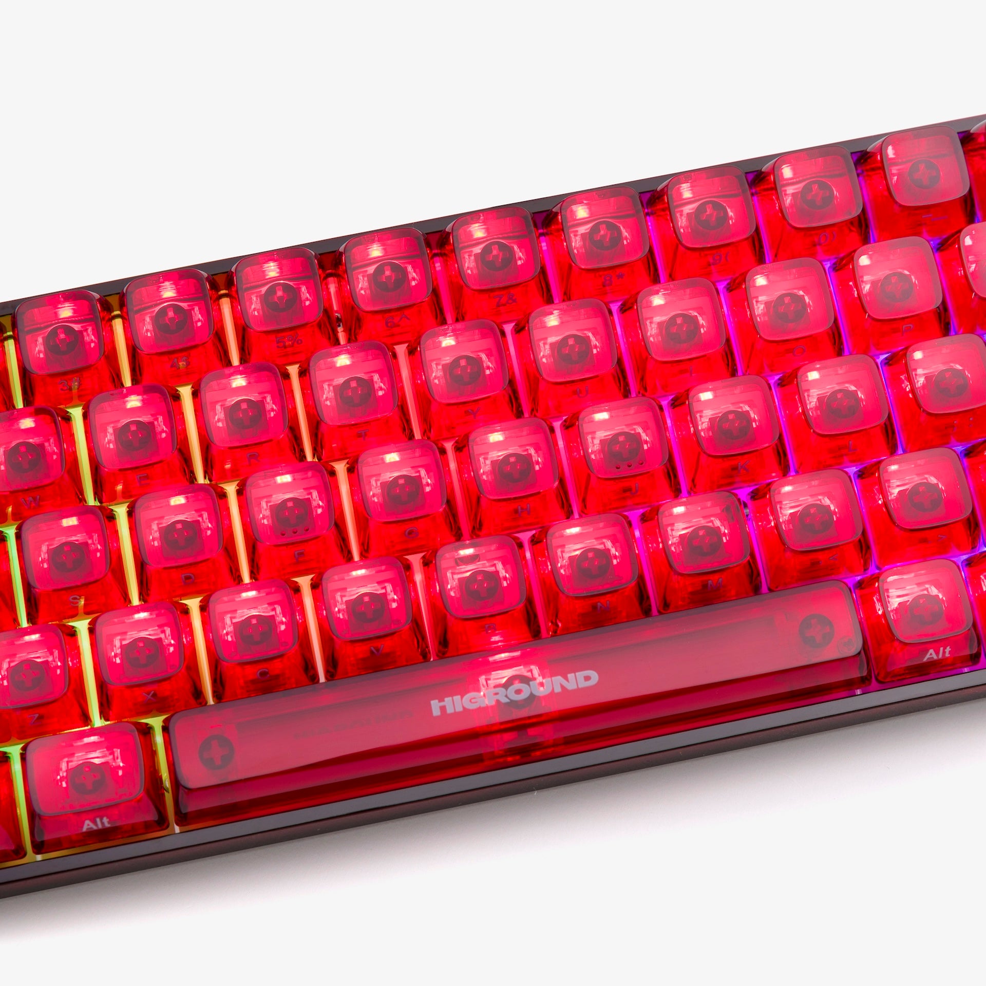 Clear Ruby Basecamp 65 Mechanical Keyboard - White Flame Switch - Compact 65% Layout for Gaming & Office Typing - Perfect for Esports, Programming & Home Workspace