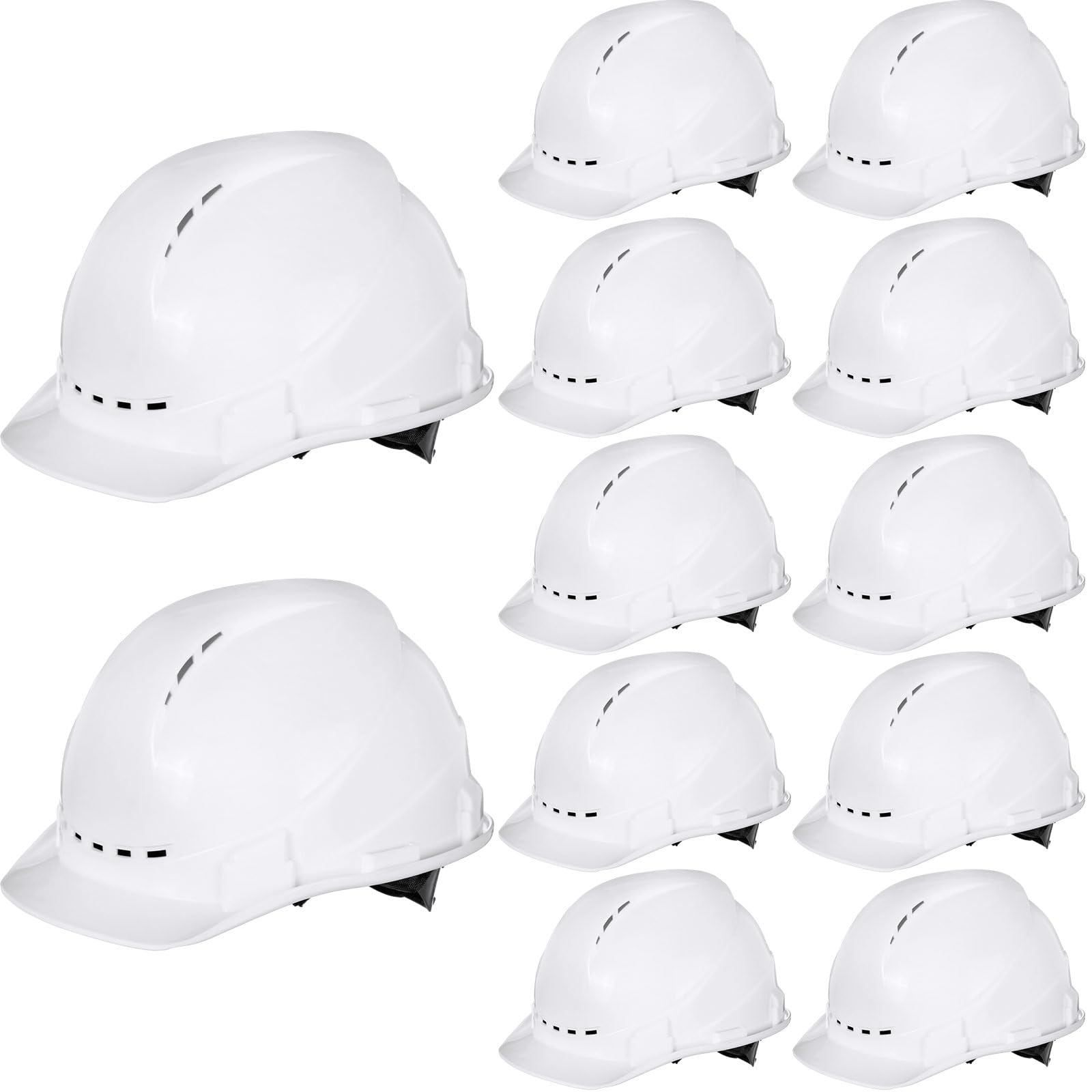 Xuhal 12-Pack ABS Construction Hard Hats with Vents & Adjustable Ratchet - 4-Point Suspension Safety Helmets with Cotton Brow Pad for Head Protection | Ideal for Construction, Industrial Work & Outdoor Safety Gear