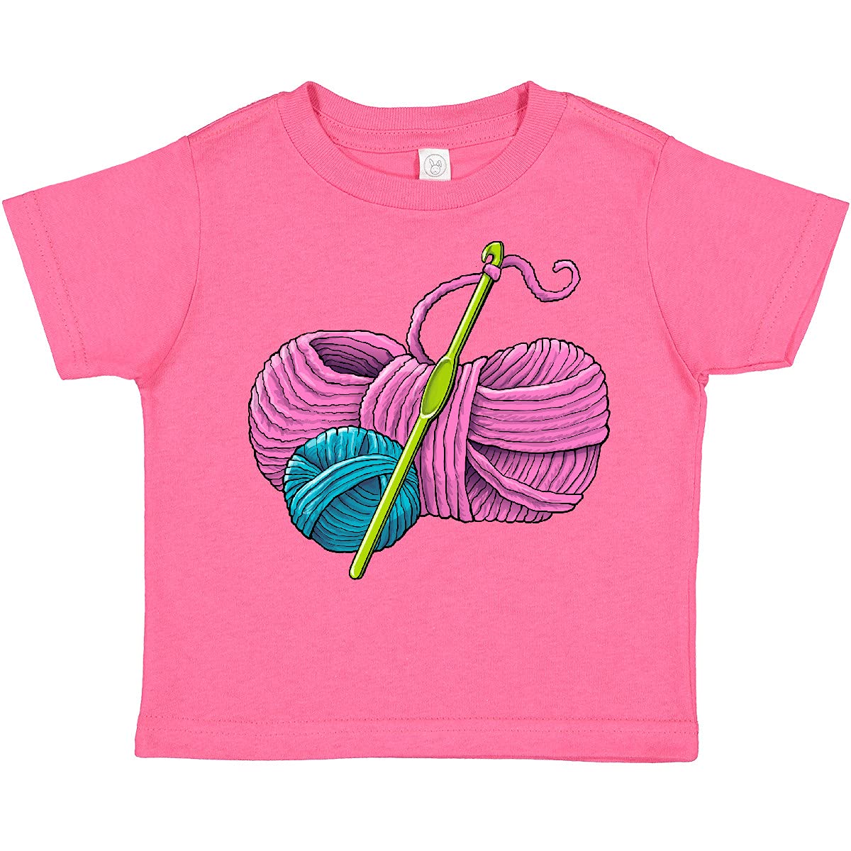Inktastic Blue and Pink Yarn with Crochet Hook Toddler T-Shirt - Soft Cotton Baby Tee for Boys & Girls - Perfect for Playdates, Crafts & Family Photos