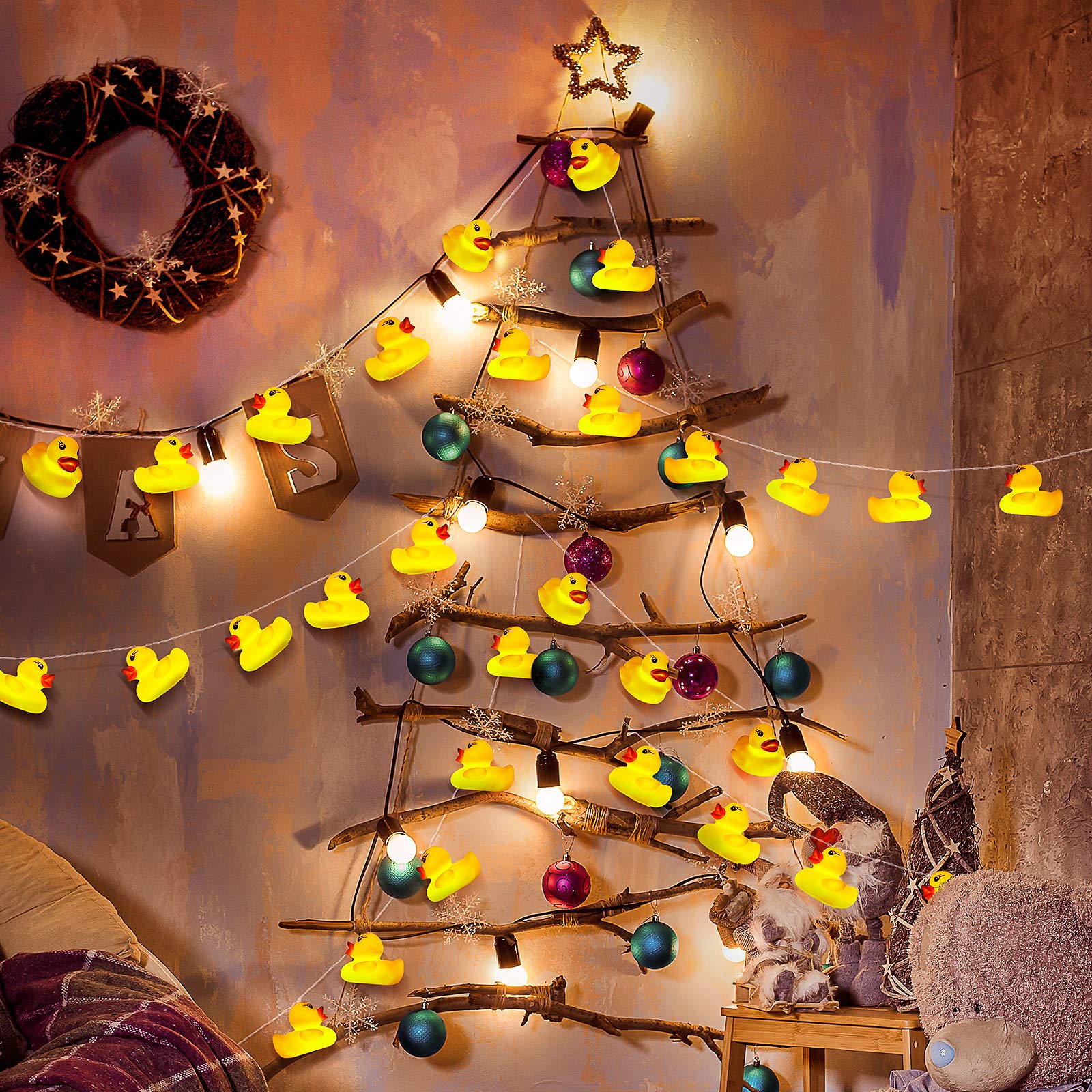 20 LED String Lights for Kids Room - Holiday Wall Window Tree Decor, Party Yard Garden, Bedroom Living Dorm - Squeeze Sound Squeaky Duck Toy - Perfect for Birthday Decorations, Nursery Night Light & Christmas Tree Lighting