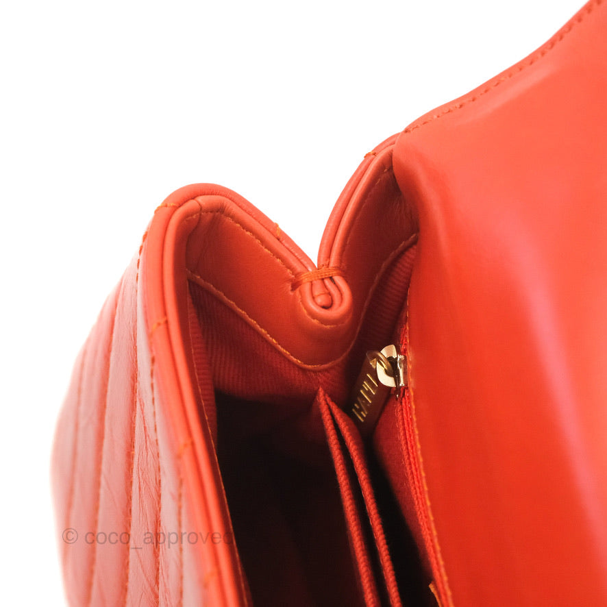 Chanel Chevron Small Coco Handle Bag in Dark Orange Shiny Aged Calfskin with Aged Gold Hardware - Perfect for Evening Events & Luxury Fashion Accessories