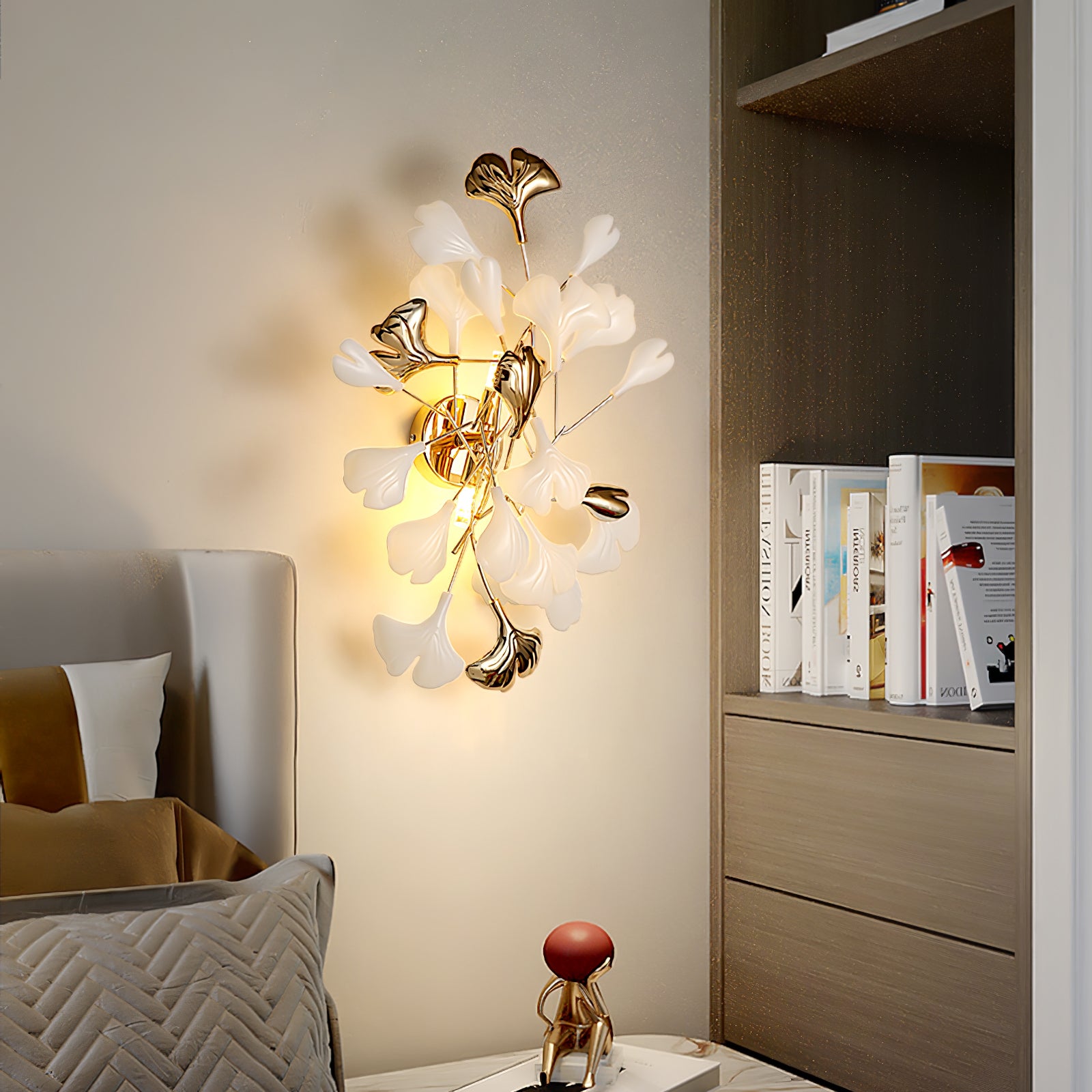 Gingko Leaf Wall Lamp - Modern LED Sconce Light Fixture for Bedroom, Living Room & Hallway Decor