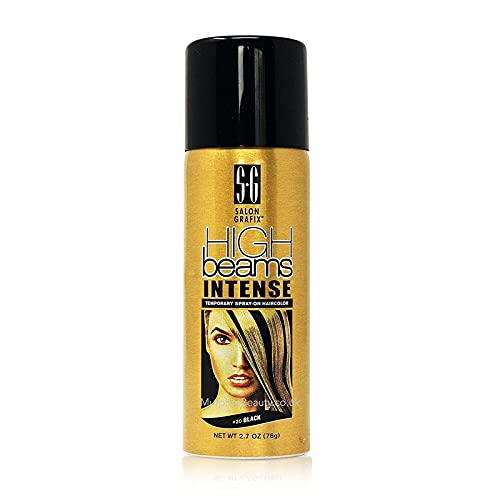 High Beams Intense Temporary Spray-On Hair Color - #20 Jet Black (2.7oz Aerosol Can) - Pack of 10 | Quick & Easy Washable Hair Dye for Halloween, Cosplay, Costume Parties & Themed Events