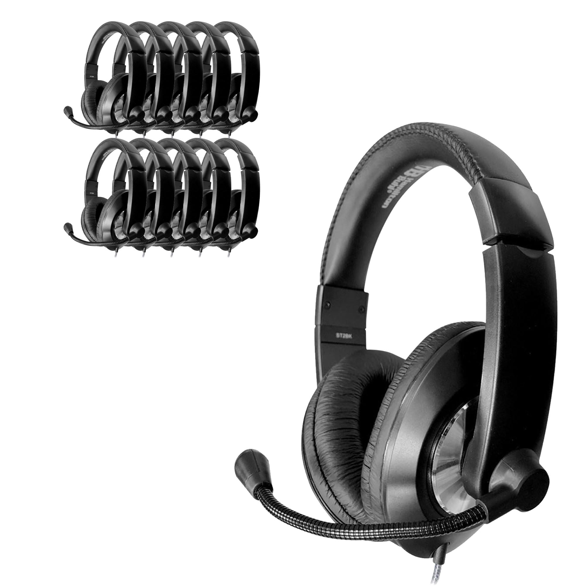 Smart-Trek Deluxe Stereo Headset with Volume Control & USB Plug | Noise Canceling Mic | Black (10 Pack) | Perfect for Online Classes, Gaming & Remote Work