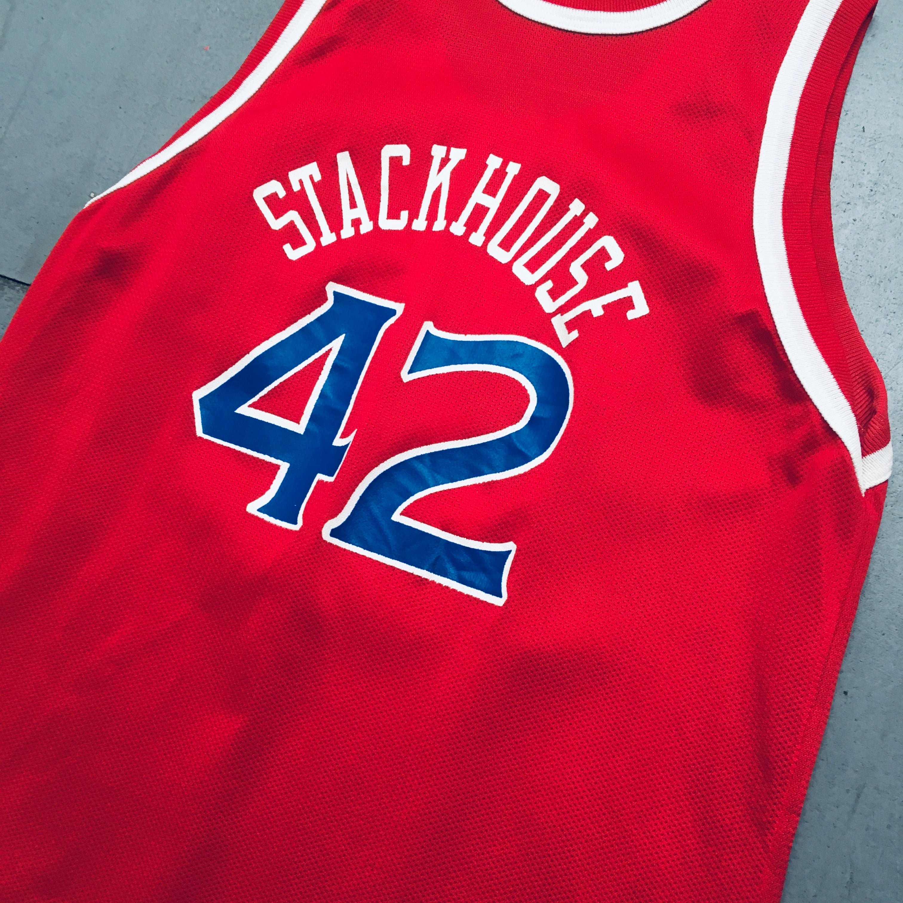 Authentic 1995/96 Jerry Stackhouse Philadelphia 76ers Rookie Red Champion Jersey XS - Vintage NBA Basketball Fan Gear for Collectors & Game Day Outfits
