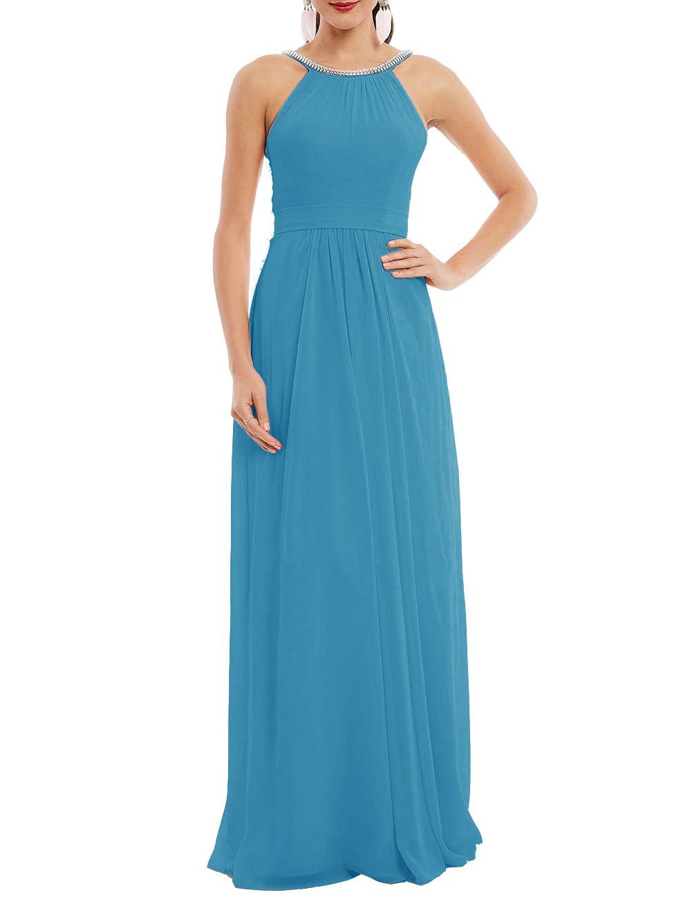 Uther Long Chiffon Bridesmaid Dresses - Elegant A-Line Formal Evening Gowns with Halter Neck for Wedding Guests & Special Occasions | Perfect for Weddings, Galas, and Cocktail Parties