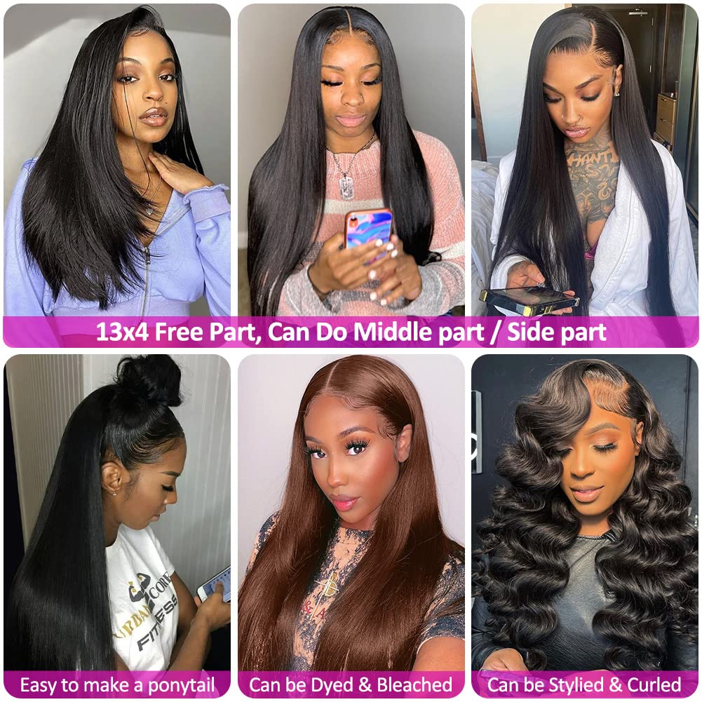 13x4 HD Transparent Lace Front Wigs Human Hair - Pre Plucked with Baby Hair, 180% Density Brazilian Straight Human Hair Wigs for Black Women | Natural Hairline, Black Color, 24 Inch | Perfect for Daily Wear, Special Occasions & Protective Styling