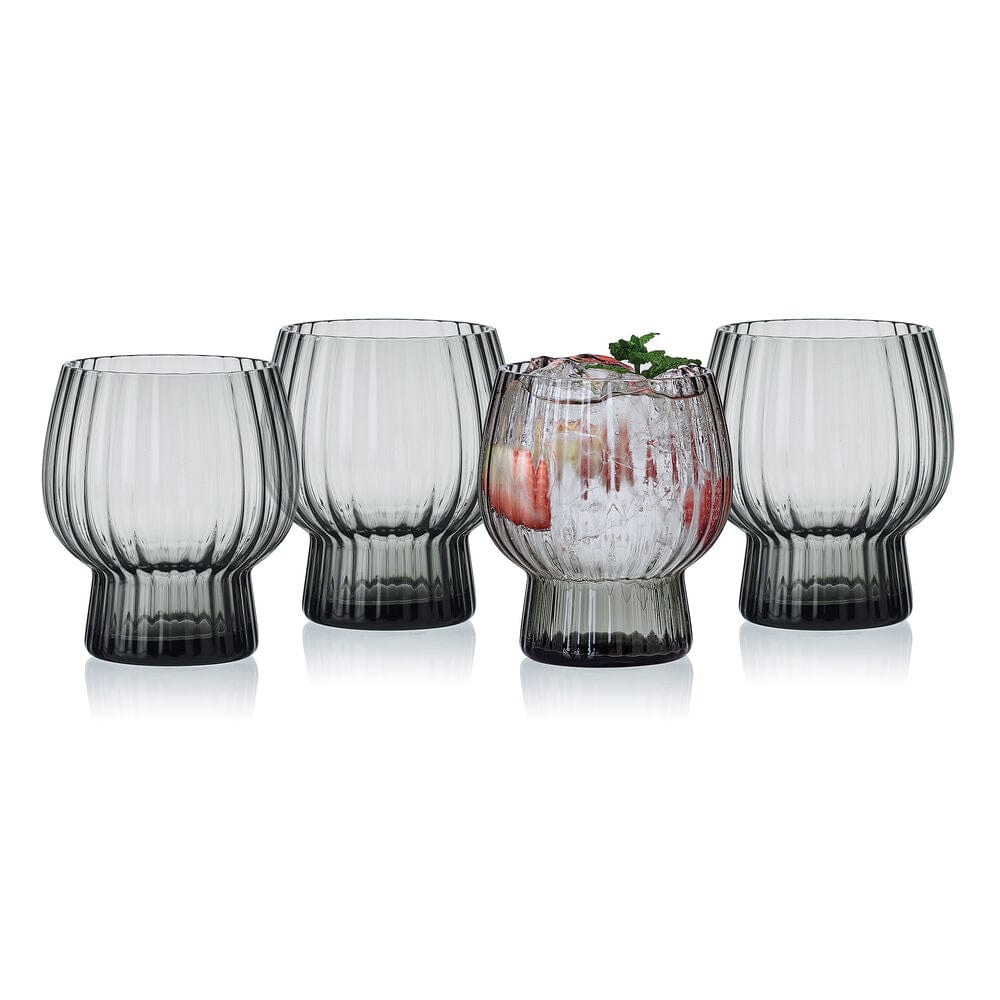 Phoebe Optic Smoke Set of 4 Double Old Fashioned Glasses - Premium Whiskey Cocktail Glasses for Bourbon, Scotch & Craft Cocktails - Perfect for Home Bars, Parties & Gifts
