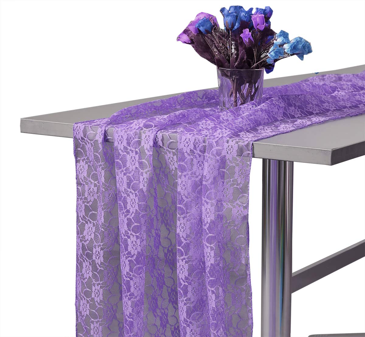 20 Pack MDS 27x120 Inches Long Sheer Lace Table Runners for Wedding Banquets, Birthday Parties & Engagements - Rustic Boho Decor for 10ft Tables - Perfect for Indoor/Outdoor Events, Bridal Showers & Anniversary Celebrations (Lavender)