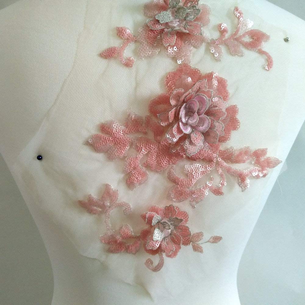 3D Embroidery Sequins Rose Patches - DIY Sewing Iron-On Appliques for Dresses, Costumes & Performance Wear - Handmade Garment Decoration Accessories (Pink) | Perfect for Dance Costumes, Prom Dresses & Fashion Design Projects