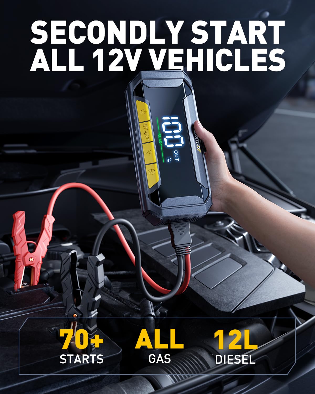 AUXITO 8000A 12V Car Battery Jump Starter with 60W Fast Charging & 160W DC Output - Portable Power Bank for Gas/Diesel Vehicles, 700LM Super Bright Flashlight - Emergency Roadside Assistance, Camping, Power Outages