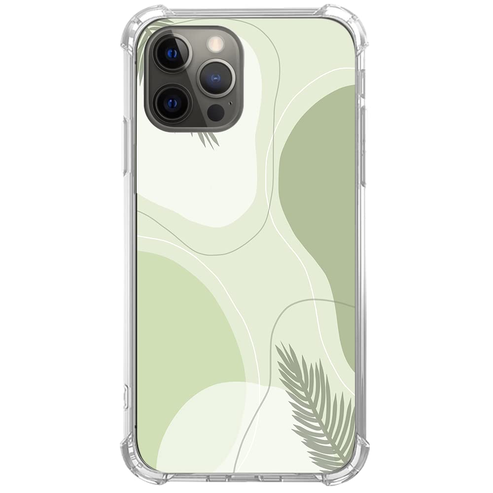 Sage Green Abstract Palm Leaf iPhone 12 Pro Max Case - Minimalist Aesthetic Pastel Botanical Phone Cover with TPU Bumper - Perfect for Nature Lovers & Trendy Fashion Accessories