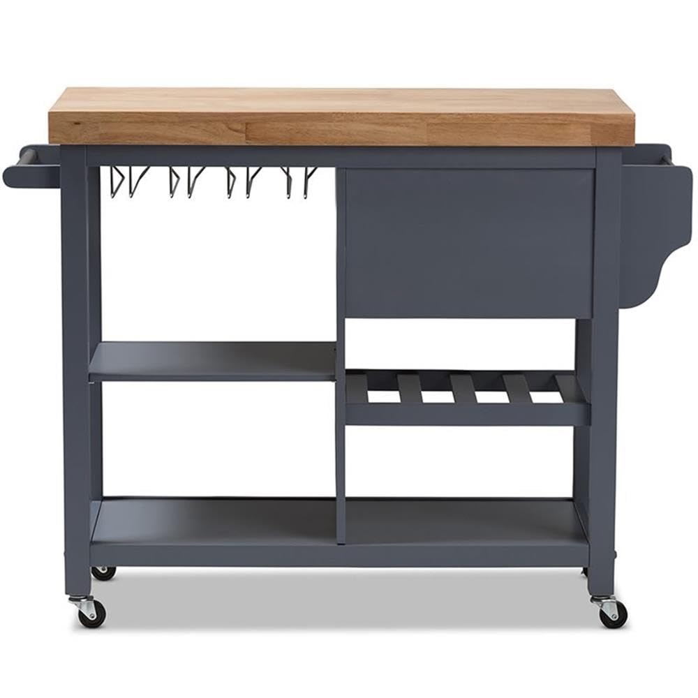 Baxton Studio Sunderland Kitchen Cart with Wheels in Gray - Portable Kitchen Island for Small Spaces, Dining Room Storage & Food Prep Station
