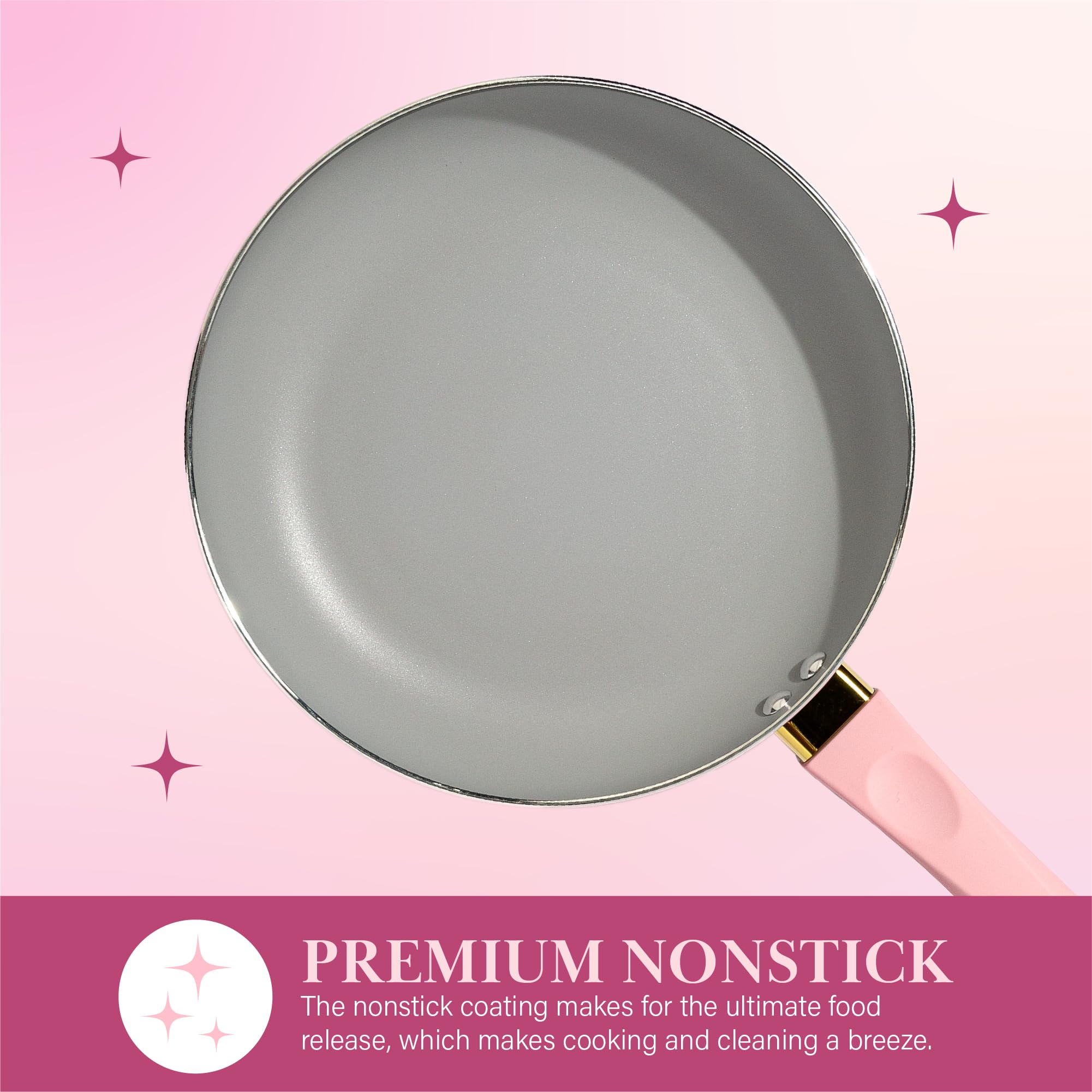 Paris Hilton 12-Piece Nonstick Cookware Set - PFOA-Free, Multi-Layer Coating, Tempered Glass Lids & Cool-Touch Handles - Dishwasher Safe Pink Pots and Pans for Everyday Cooking & Gourmet Meals