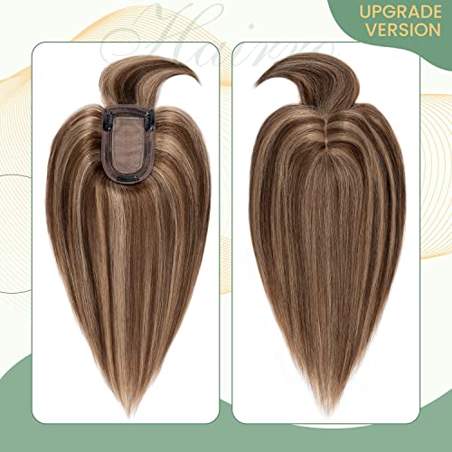 Clip in Human Hair Topper with Silk Base - Natural Looking Hairpiece for Thinning Hair - Perfect for Daily Wear, Special Occasions & Styling