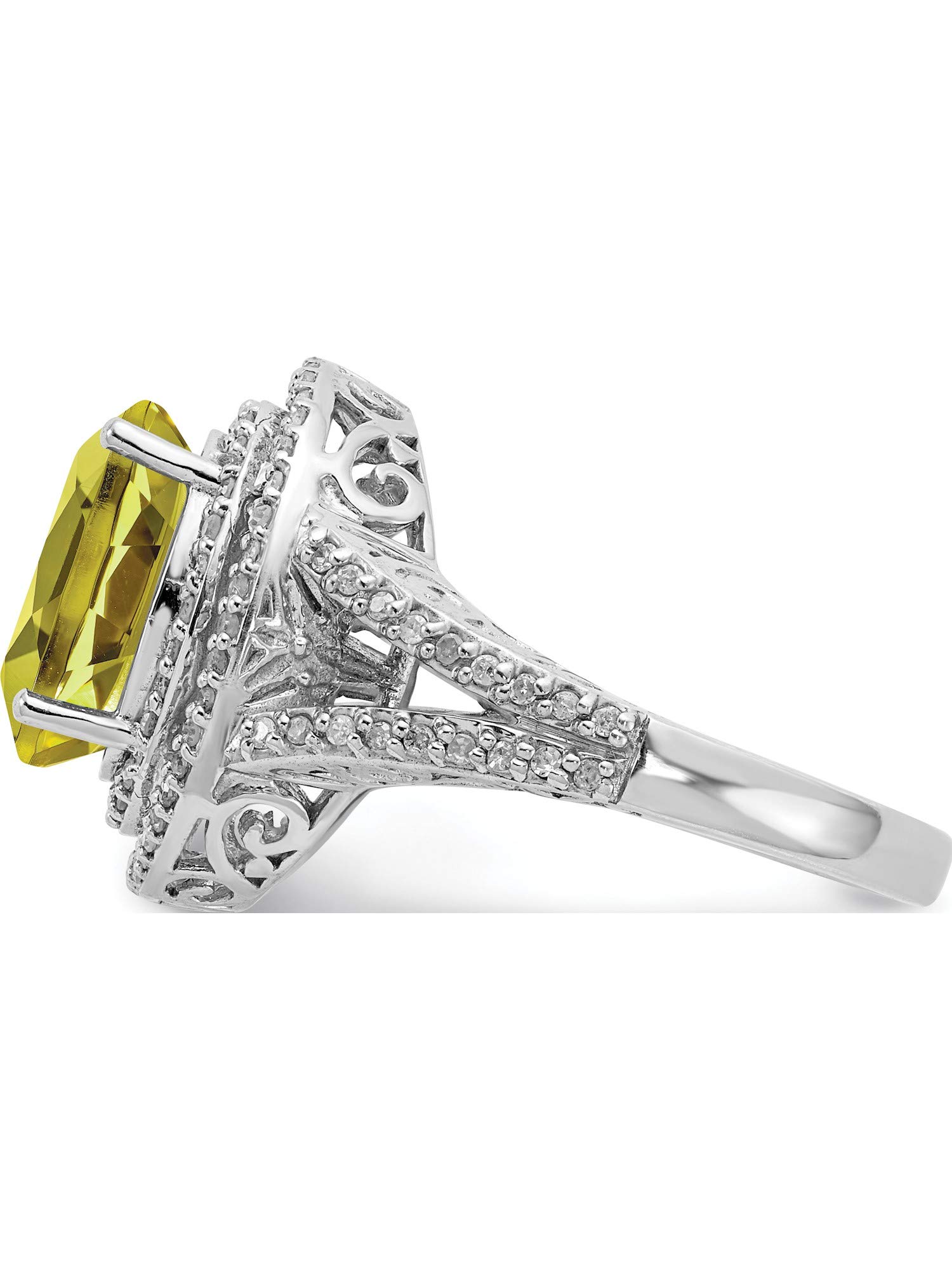 Sterling Silver Rhodium Plated Oval Diamond & Lemon Quartz Ring for Women - Elegant Dainty Jewelry Gift for Birthday, Anniversary, Valentine's Day