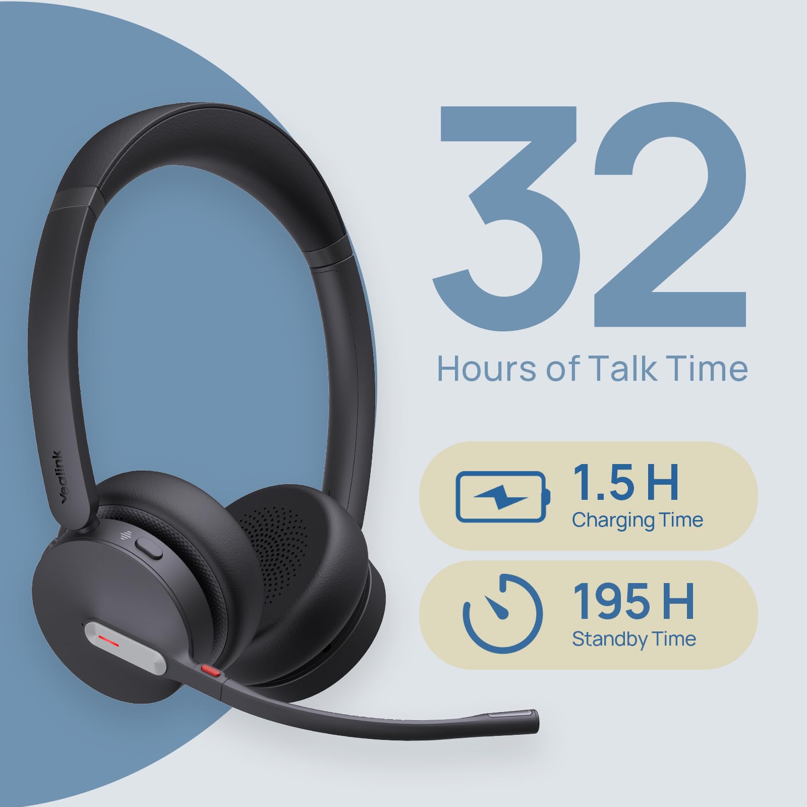 Yealink WH64 Dual UC DECT & Bluetooth Wireless Headset - 606ft Range, Zoom Certified, Noise Cancelling Mic, 32H Talk Time - Compatible with Office Phones, PC, Computer - Ideal for Remote Work, Call Centers & Video Conferencing