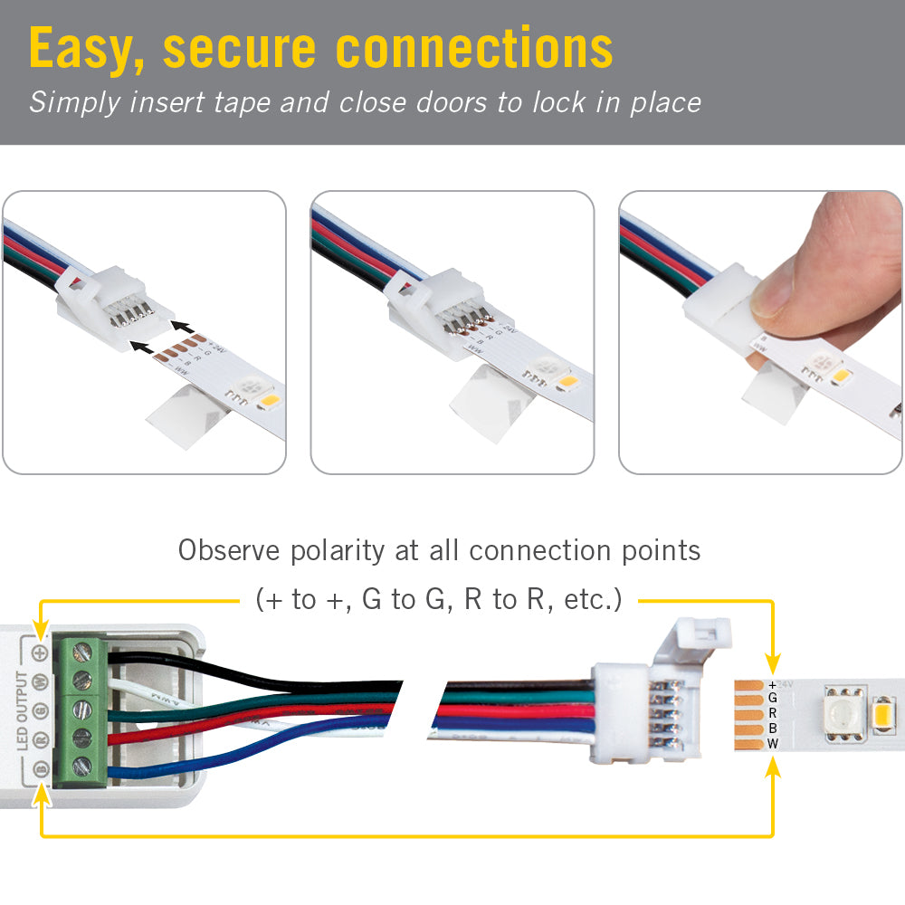 5 Pin RGB+W LED Strip Light 6 in Tape to Tape Connector - Waterproof LED Light Strip Connectors for Indoor/Outdoor Home Decoration, Bedroom, Kitchen, Party Lighting