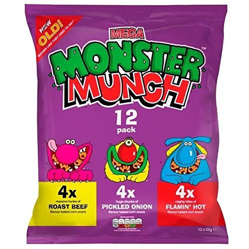 Monster Munch Walkers Variety Pack - 22g x 12 Bags | Crunchy Corn Snacks for Kids Lunch, Party Favors & Movie Nights