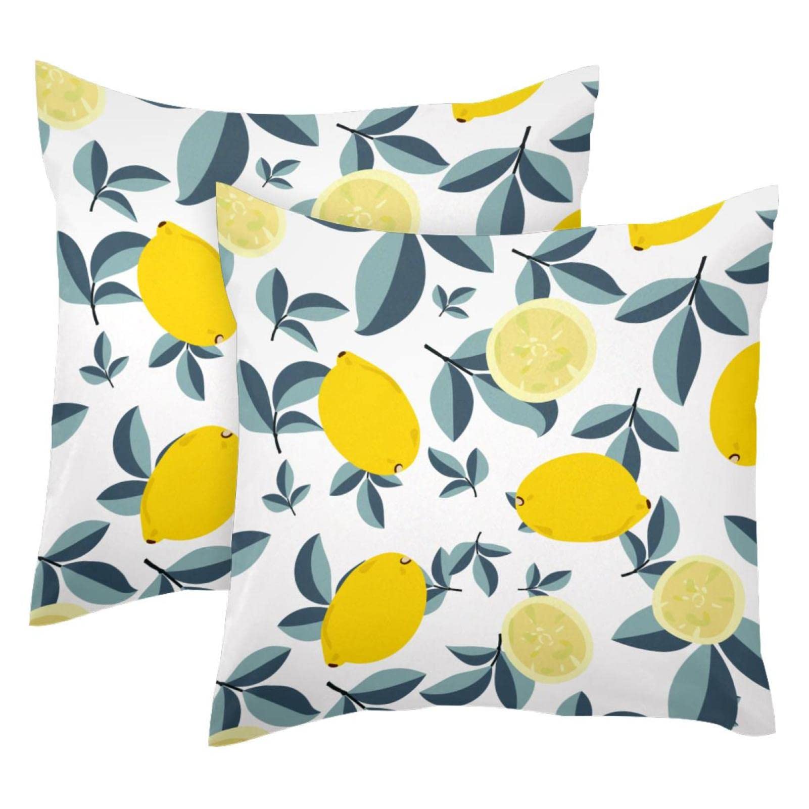 Square Cushion Covers Set of 2 - 20x20 Inch Lemon & Leaves Pattern Throw Pillow Covers for Sofa, Bed, Living Room Decor - Perfect for Farmhouse, Boho & Coastal Home Styling