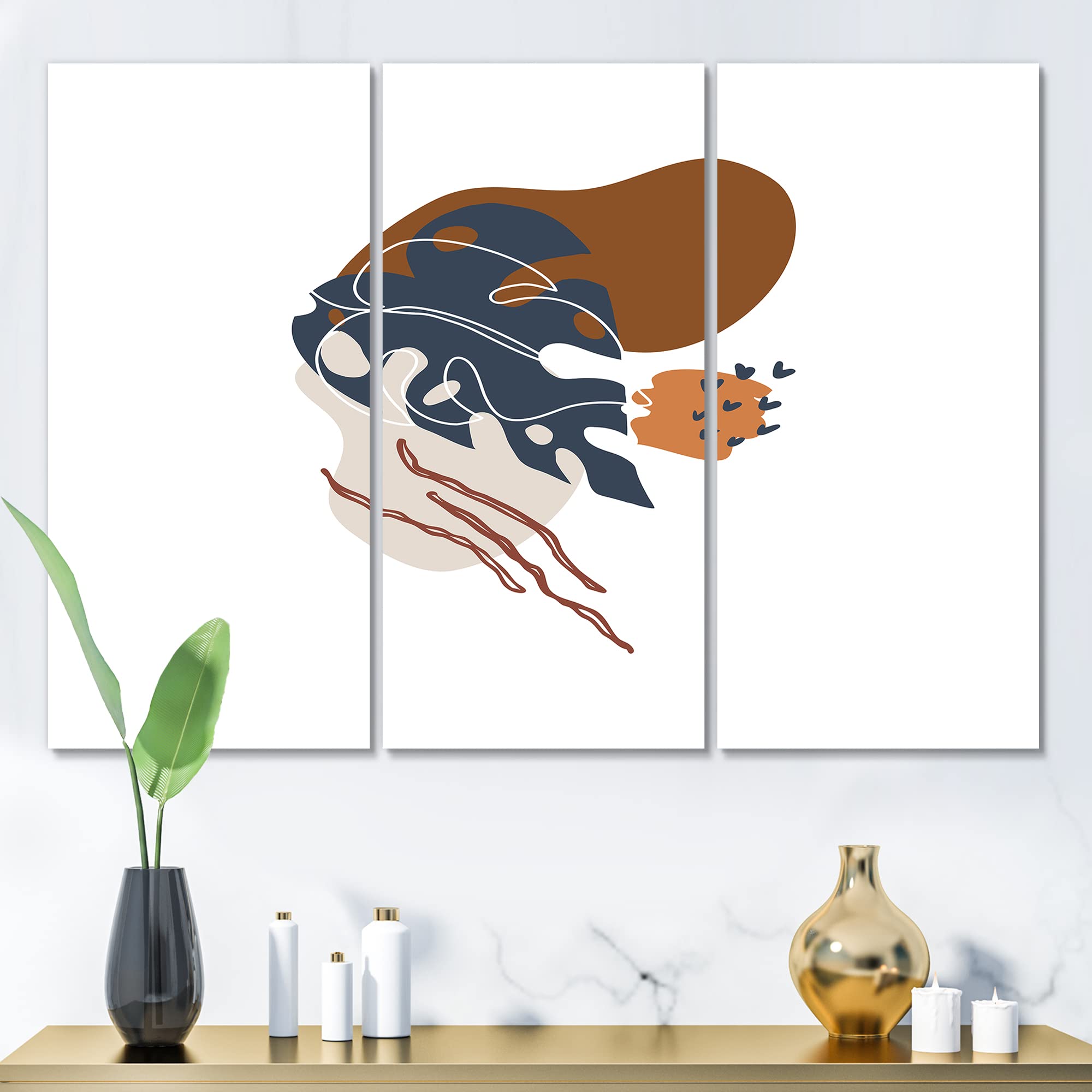 Modern Abstract Floral Canvas Wall Art with Geometric Shapes - Perfect for Living Room, Bedroom & Office Decor