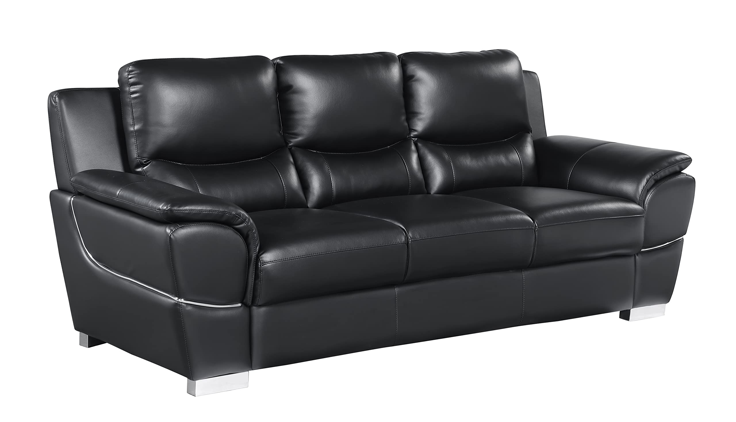 Binion Blackjack Leather Match Upholstered Modern Sofa for Living Room - Black | Comfortable Leather & Fabric Blend Couch for Home, Office & Lounge Areas