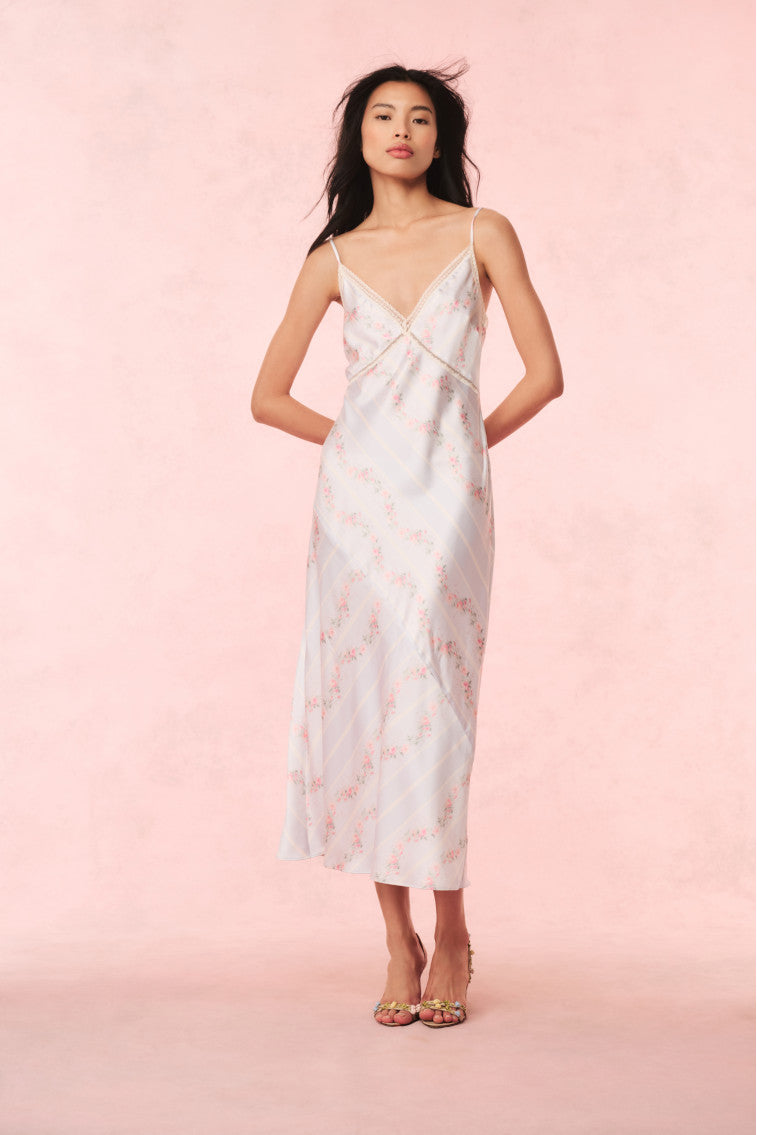 Ermon Women's Satin Floral Slip Dress - Elegant V-Neck Nightgown for Wedding Guest, Date Night & Special Occasions