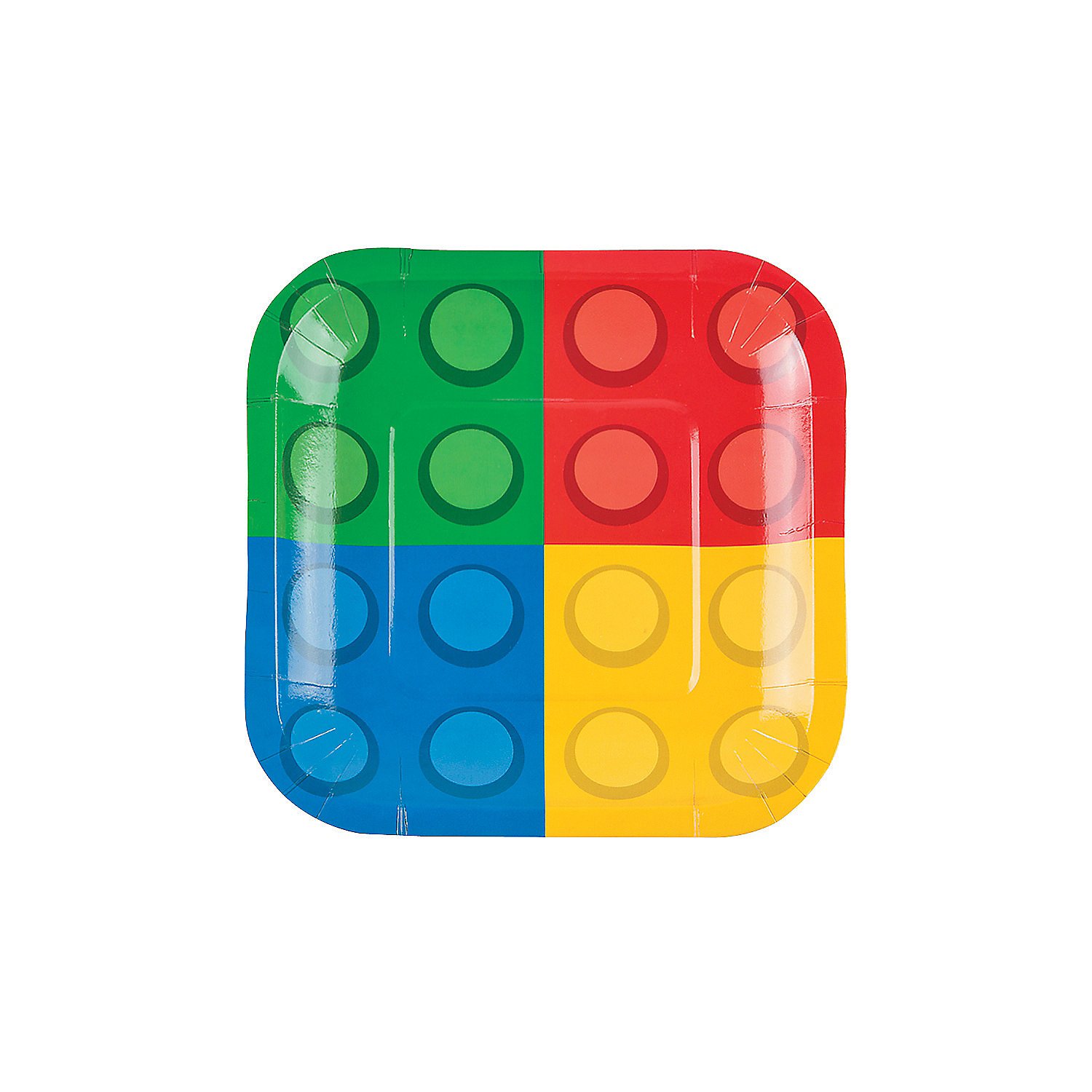 Fun Express Building Block Party Square Dessert Plates - 8 Count Colorful Plastic Kids Birthday Party Supplies for Cake, Cupcakes & Snacks - Perfect for Birthday Celebrations, Baby Showers & School Events