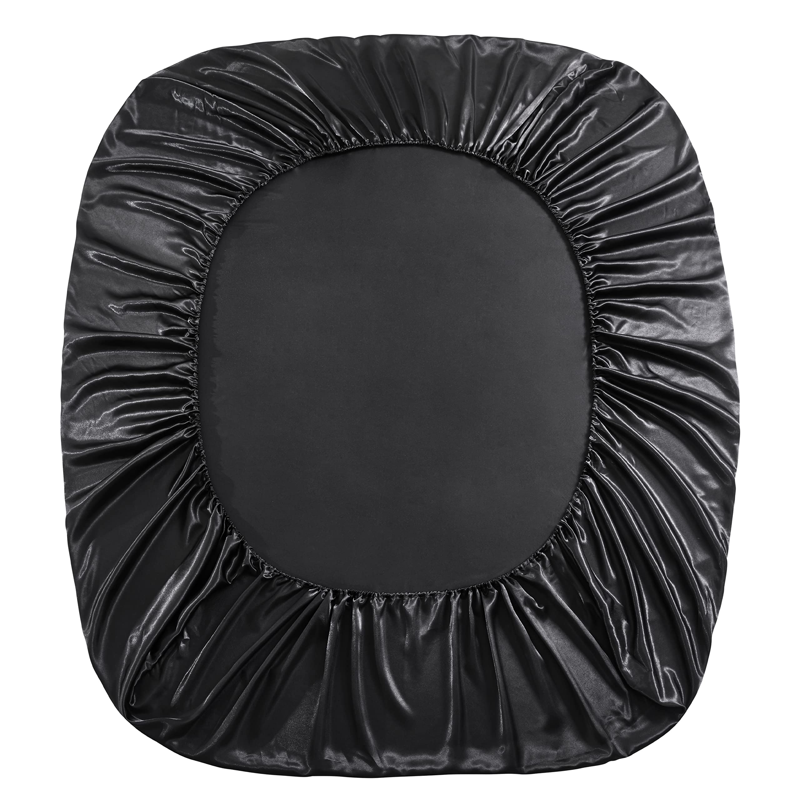 Silk Satin Black Twin Fitted Sheet - Deep Pocket 16