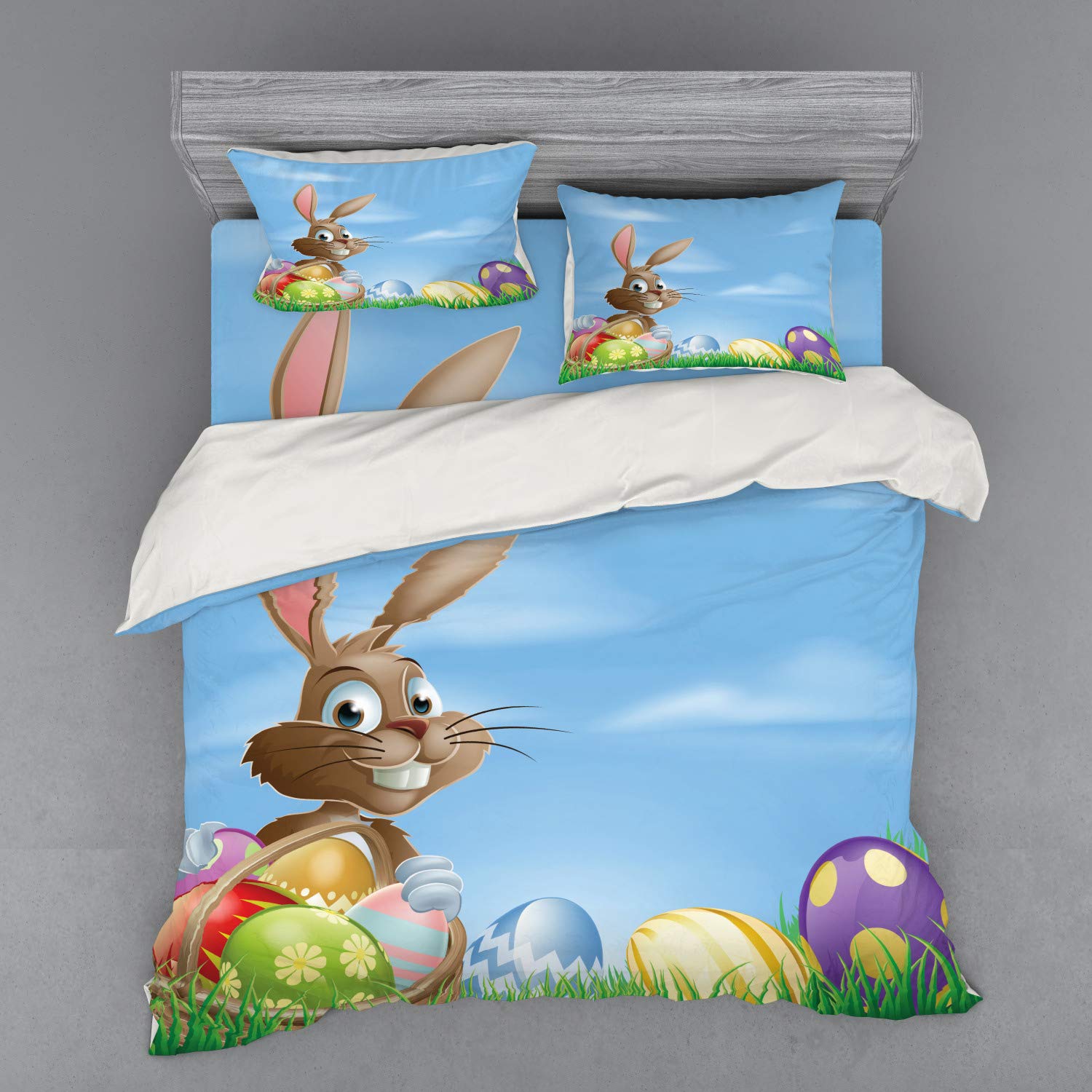 Ambesonne Easter Duvet Cover Set - King Size 4-Piece Bedding with Painted Eggs, Dots, Chevron, Zigzags & Stripes Design, Includes Shams & Fitted Sheet - Perfect for Easter Decor, Spring Bedroom Refresh & Holiday Gift Giving