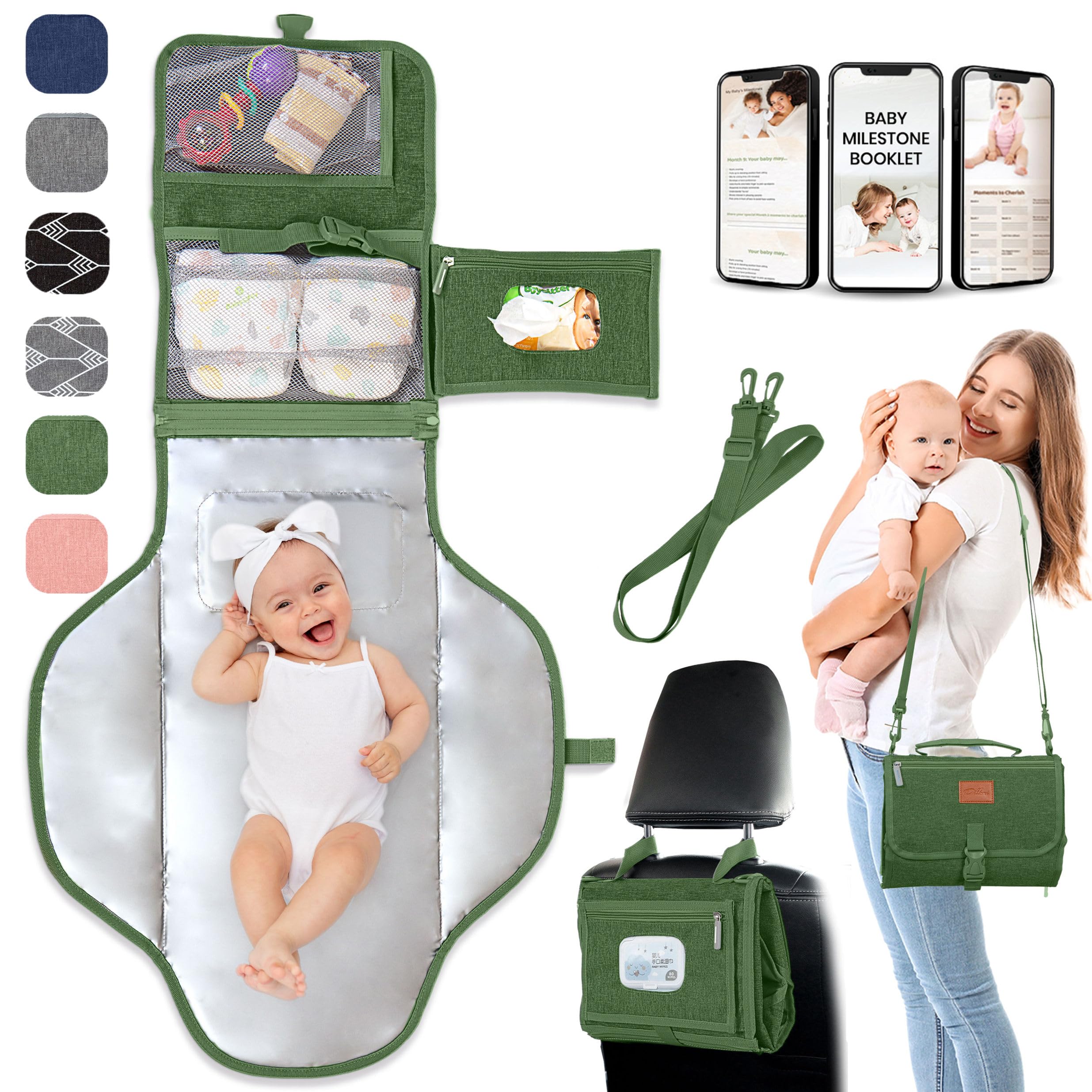 Portable Baby Changing Pad - Large Waterproof Travel Diaper Mat for Newborns & Infants | Foldable, Detachable Changing Station with Wipes Pockets | Perfect for Diaper Bags, Nursery, On-the-Go Parenting & Travel Essentials