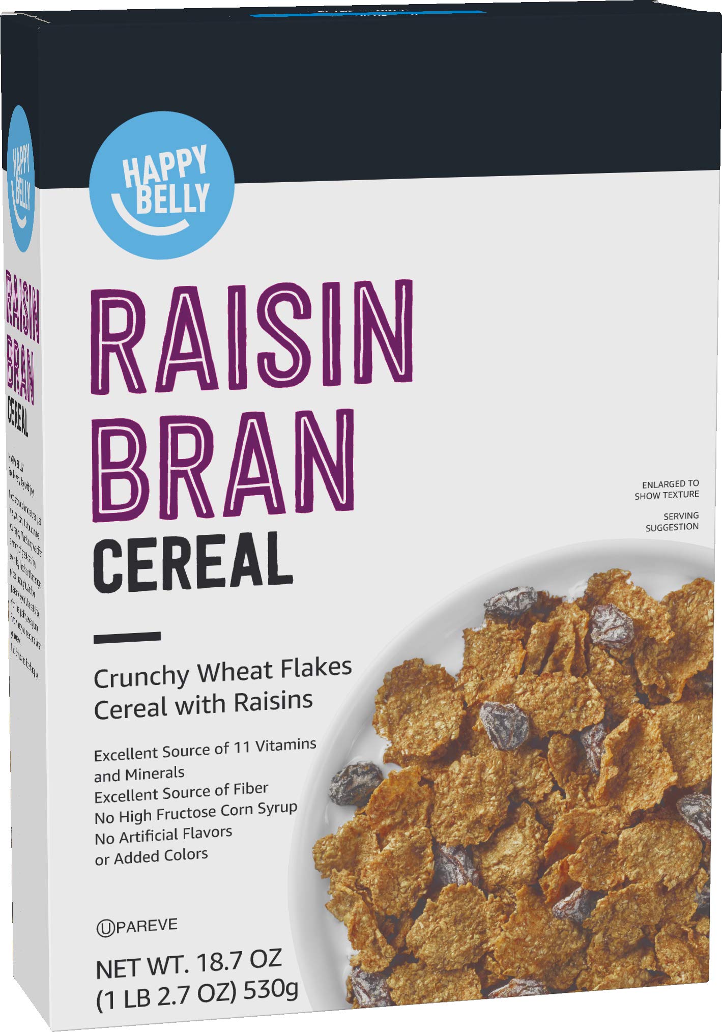 Happy Belly Raisin Bran Cereal - 18.7 Oz, Whole Grain Breakfast Cereal with Raisins - Perfect for Healthy Mornings, Snacks & Family Breakfasts
