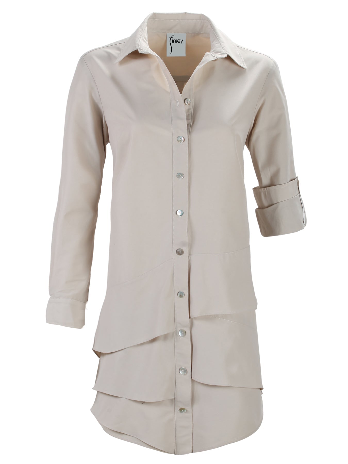 Jenna Shirt Dress in Sand Color - 100% Crisp Cotton Women's Casual Wear for Office, Brunch & Summer Outings