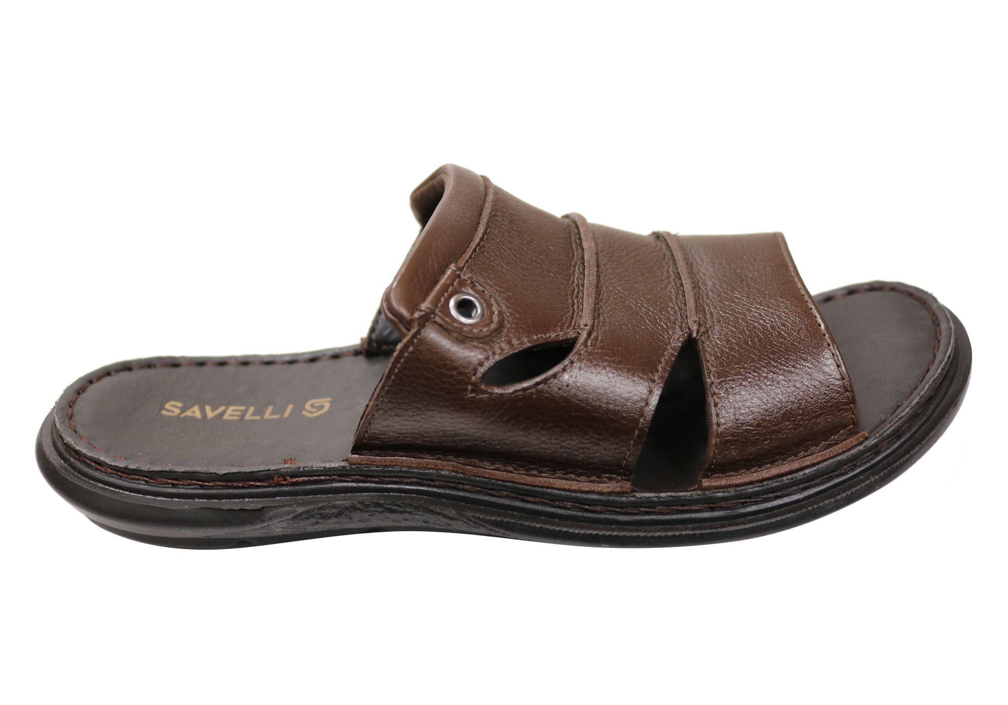 Savelli Kev Men's Comfortable Leather Slides Sandals - Handmade in Brazil - Perfect for Beach, Pool & Summer Casual Wear