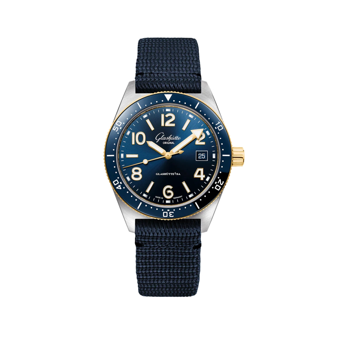 SeaQ Automatic Men's Watch 39.5mm - Yellow Gold Case with Blue Dial & Synthetic Fabric Strap - Luxury Dive Watch for Swimming, Sailing & Everyday Wear