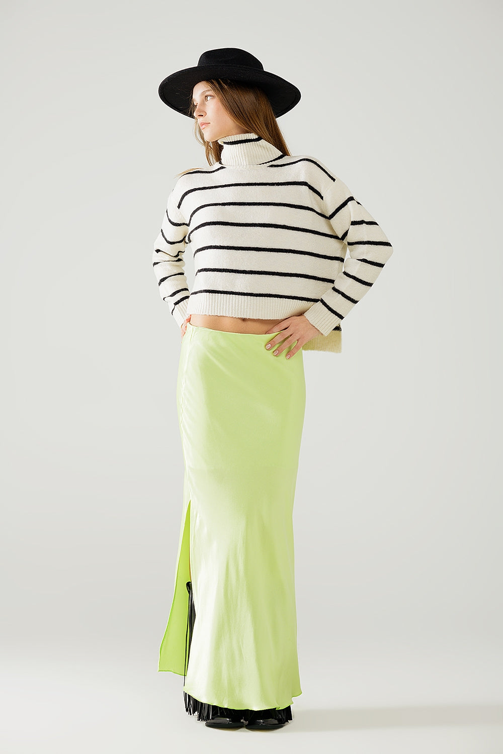 Black Striped High Neck Pullover Sweater - Women's Casual Winter Knitwear for Office & Outings
