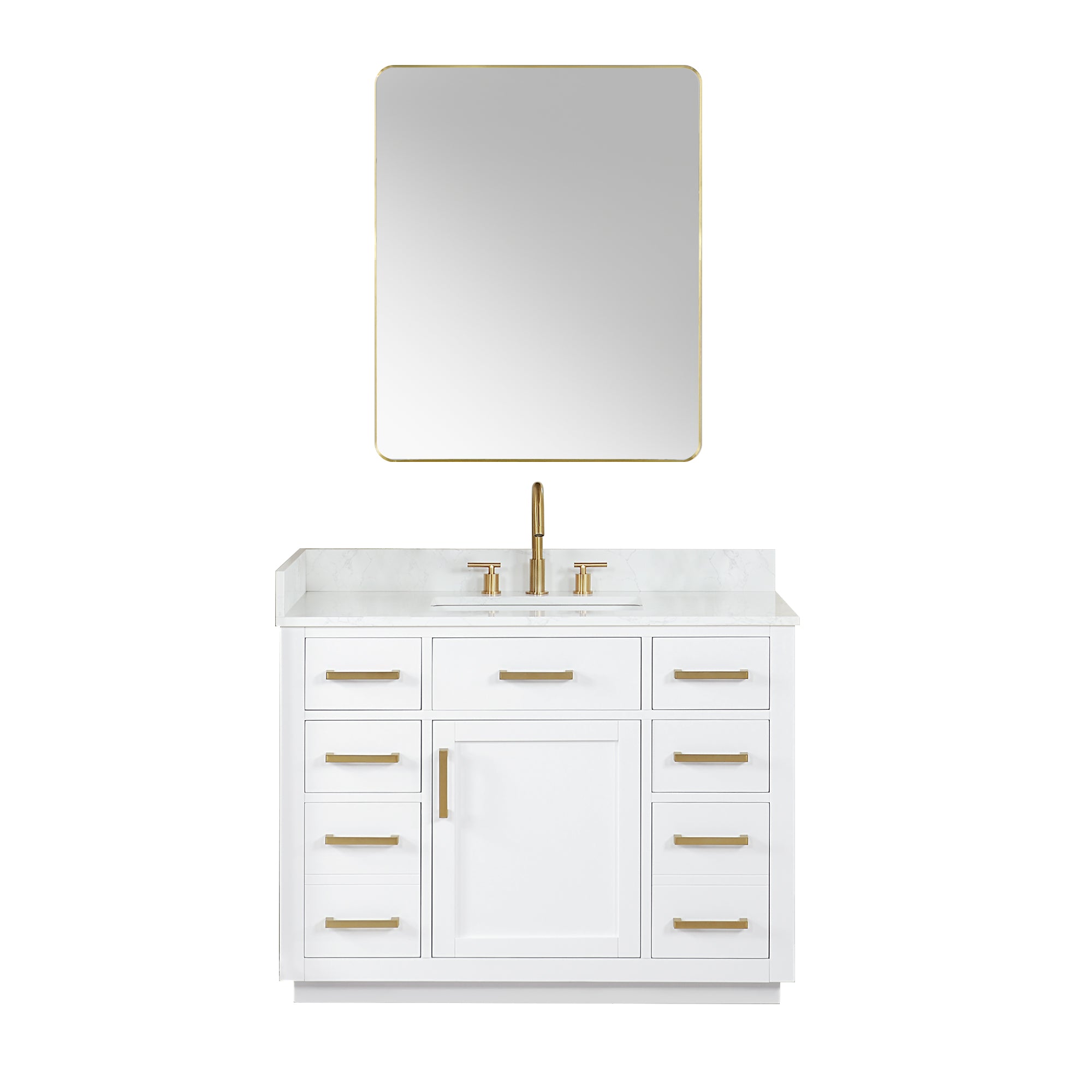 Gavino 42 Inch Single Bathroom Vanity with White Engineered Stone Countertop - Modern Farmhouse Style for Small Bathrooms & Powder Rooms
