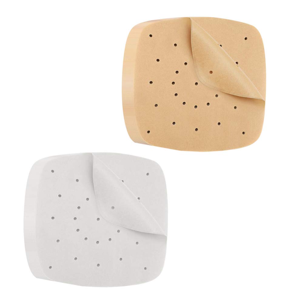 DOITOOL 200pcs Unbleached Air Fryer Liners - 7.5 Inch Square Perforated Parchment Paper for Air Fryer & Steaming Basket | Non-Stick, Reusable & Safe for Cooking | Perfect for Roasting, Baking & Steaming Healthy Meals