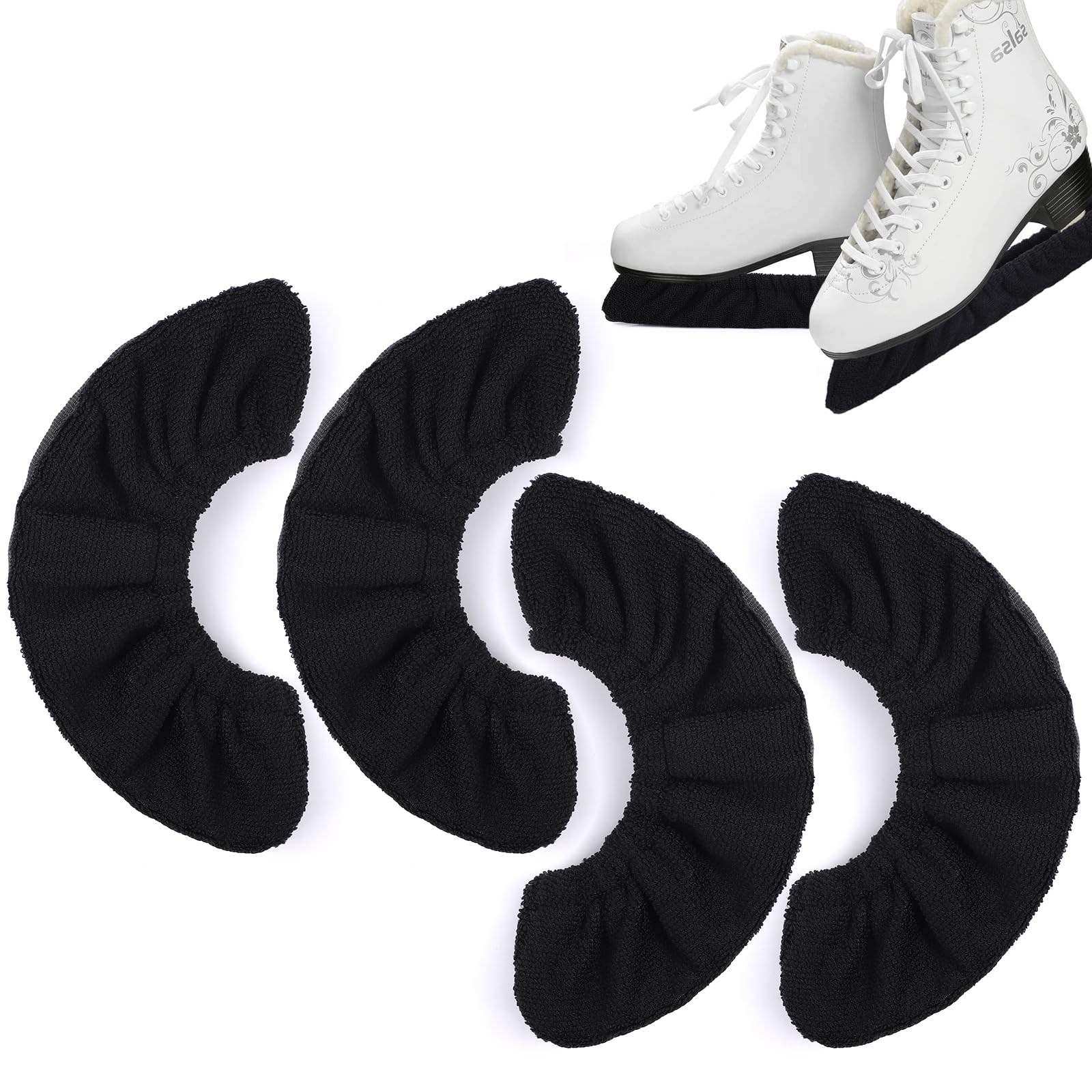 TOBWOLF 4PCS Black Terry Cloth Ice Skate Blade Covers - Absorbent Skate Soakers & Protectors for Hockey, Figure & Ice Skates | Prevent Rust & Damage During Storage & Transport