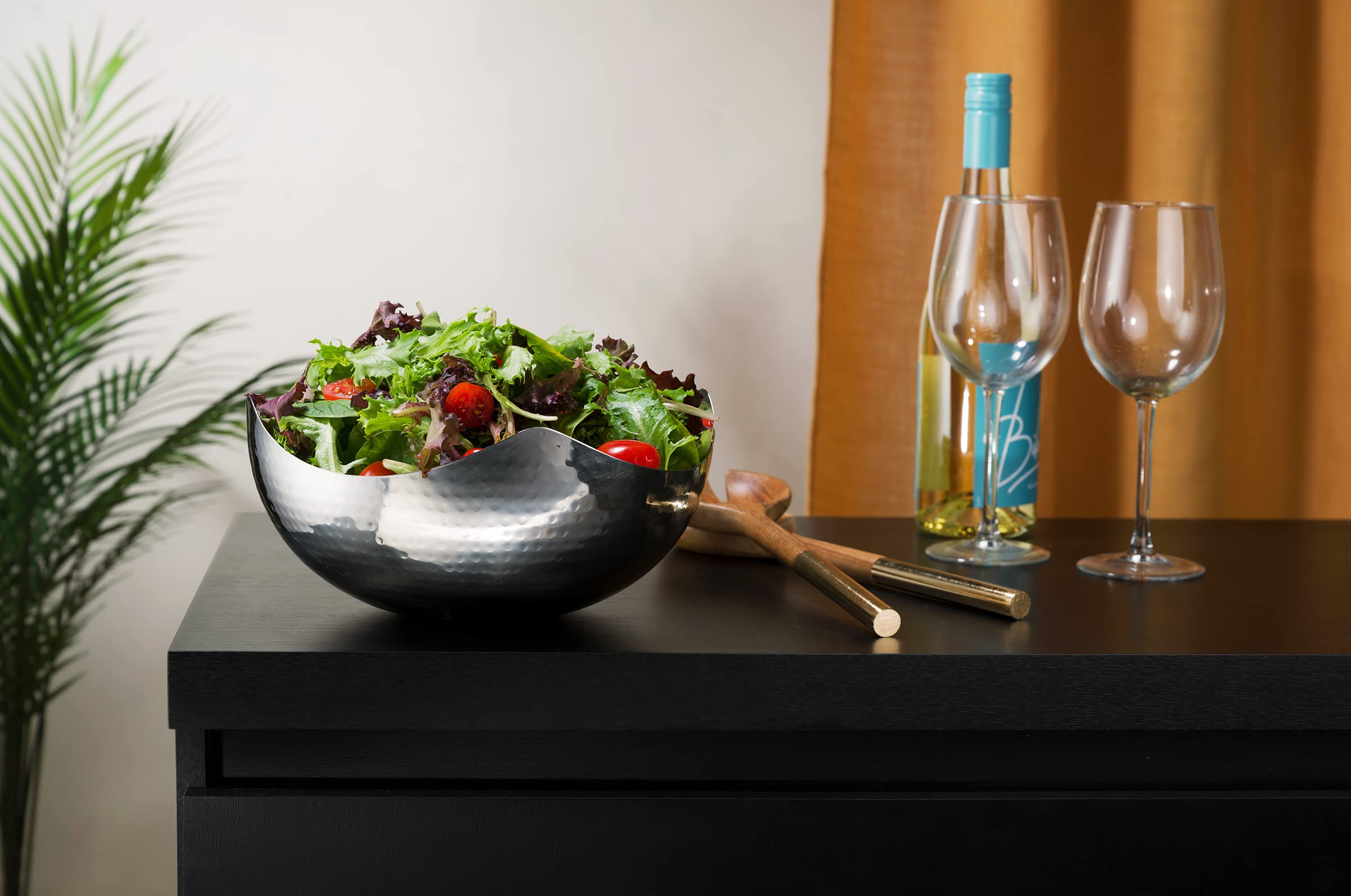 James Scott 10-inch Hammered Stainless Steel Serving Bowl - Large Wave Design Multipurpose Kitchen & Dining Bowl for Fruits, Salads, Snacks - Perfect for Entertaining, Parties & Home Decor