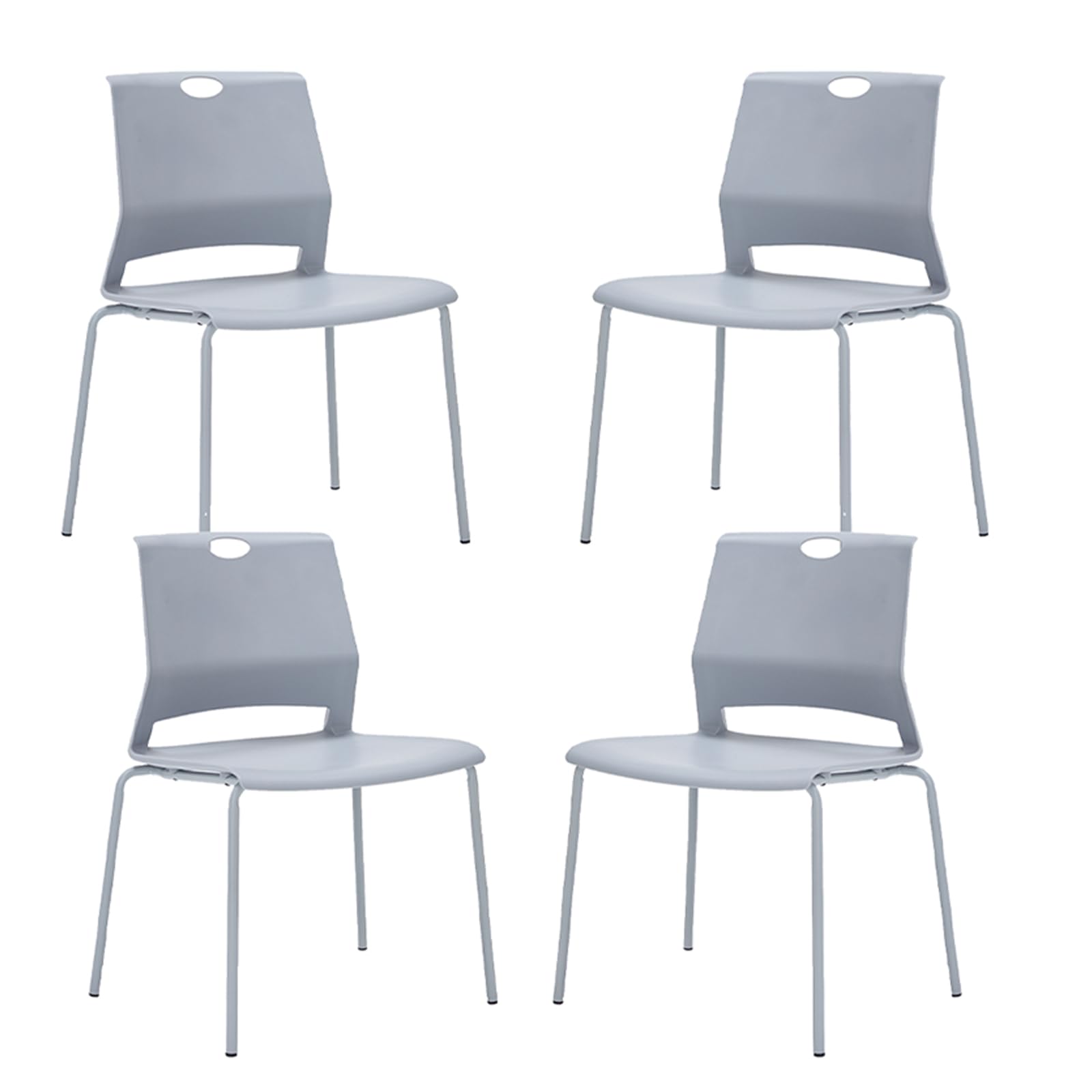 Modern Grey Stackable Chairs Set of 4 - Wide Seat Plastic Dining Chairs for Office, Conference Room & Home | Durable Guest Chairs for Living Room, Waiting Area & Classroom Use
