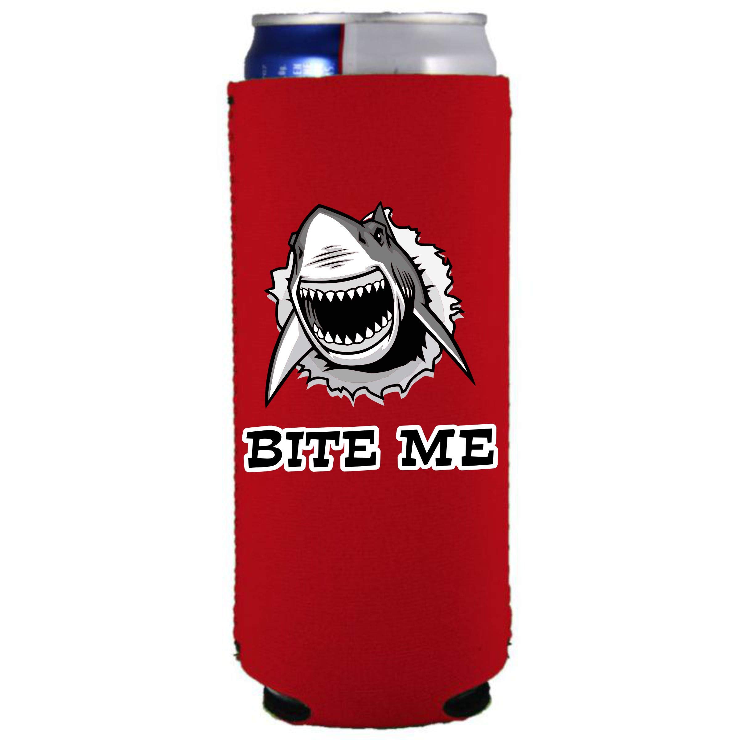 Bite Me Shark Slim Can Cooler - Insulated Can Holder for Beer & Soda (Red, 1-Pack) - Perfect for Beach Parties, BBQs & Outdoor Adventures