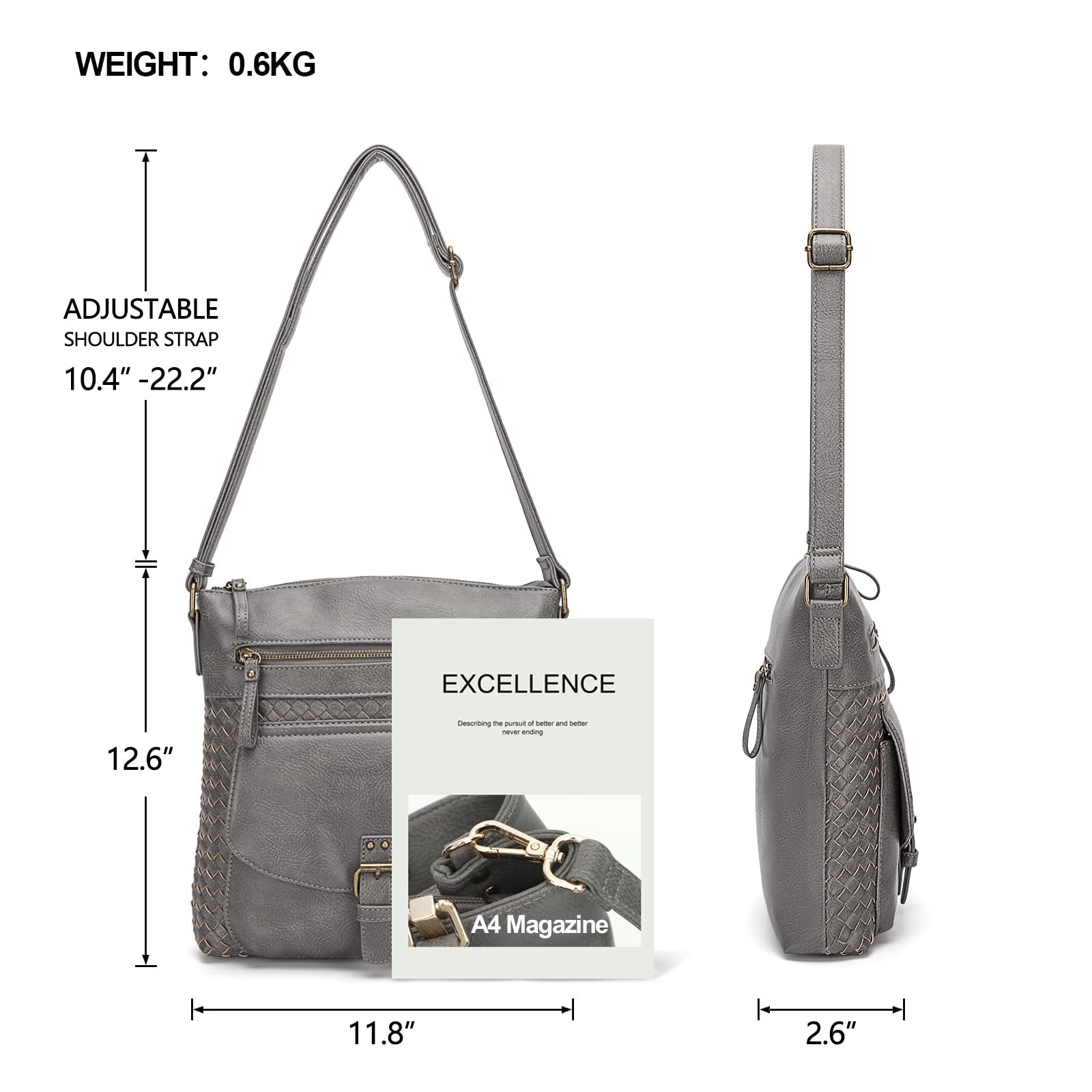 KouLi Buir Women's Crossbody Bag - PU Leather Shoulder Purse with Multiple Pockets, Medium Size Sling Handbag for Daily Use, Work, Travel and Shopping