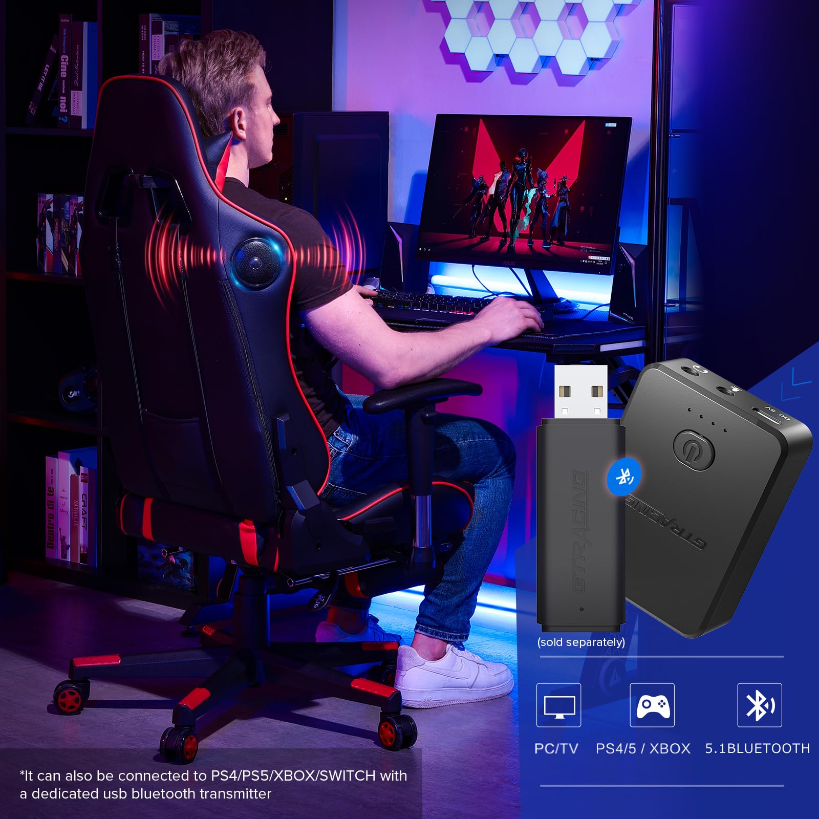 GTRACING Ergonomic Gaming Chair with Bluetooth Speakers, Footrest & Lumbar Support - Heavy Duty Video Game & Office Desk Chair for PC, Console & Streaming Setup