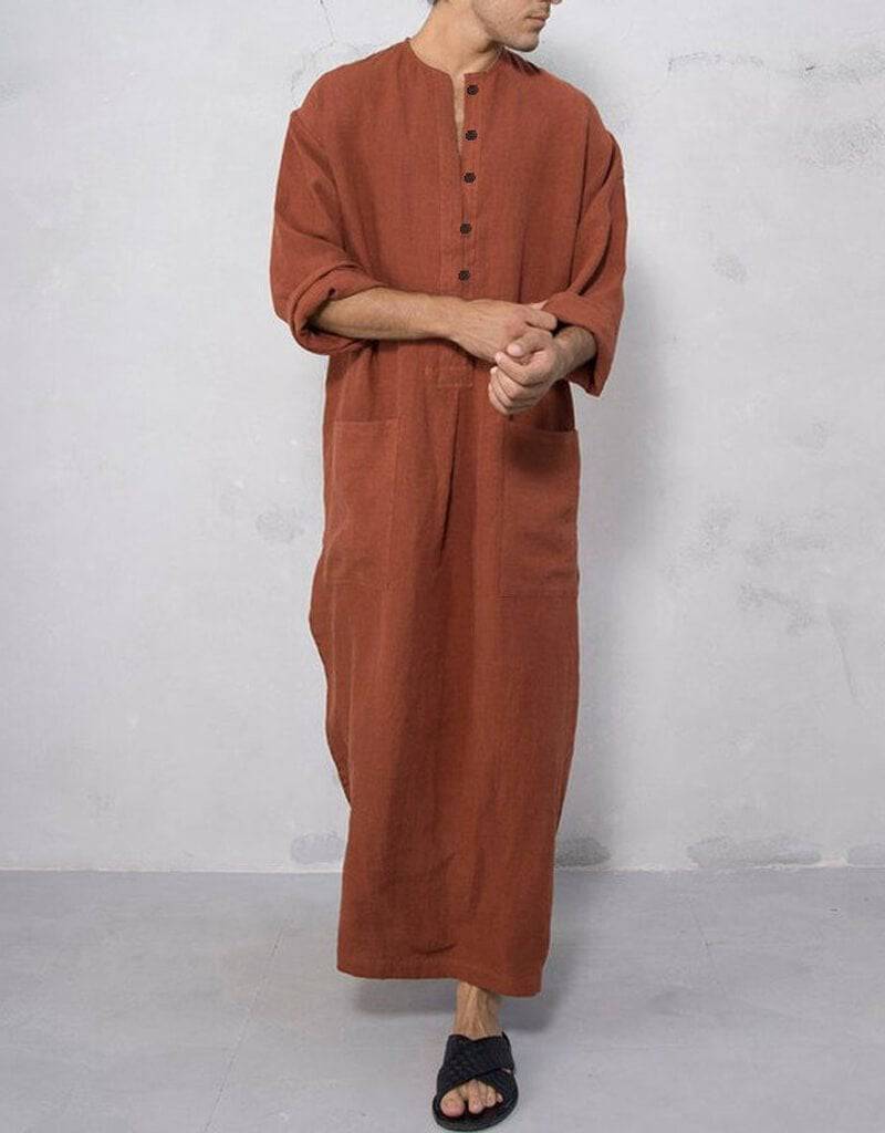 Arabic Jubba Robe for Men - Solid Color with Pockets - Traditional Islamic Thobe for Prayer & Special Occasions