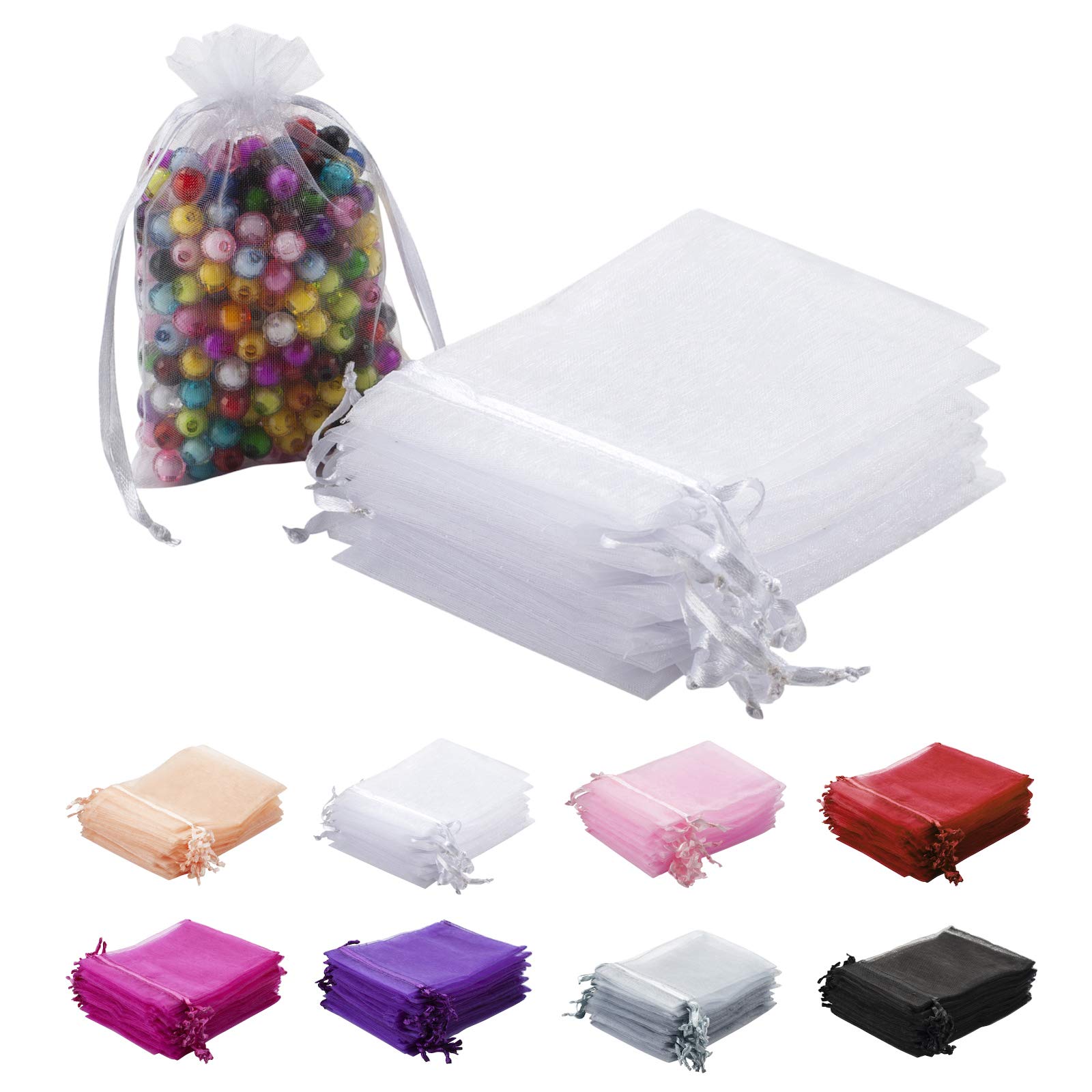 MOTYAWN 100 PCS White Organza Gift Bags 4x6 Inches - Elegant Wedding Favor Bags, Jewelry Pouches for Party, Baby Shower, Christmas, Valentine's Day - Perfect for Candy, Small Gifts & Party Favors