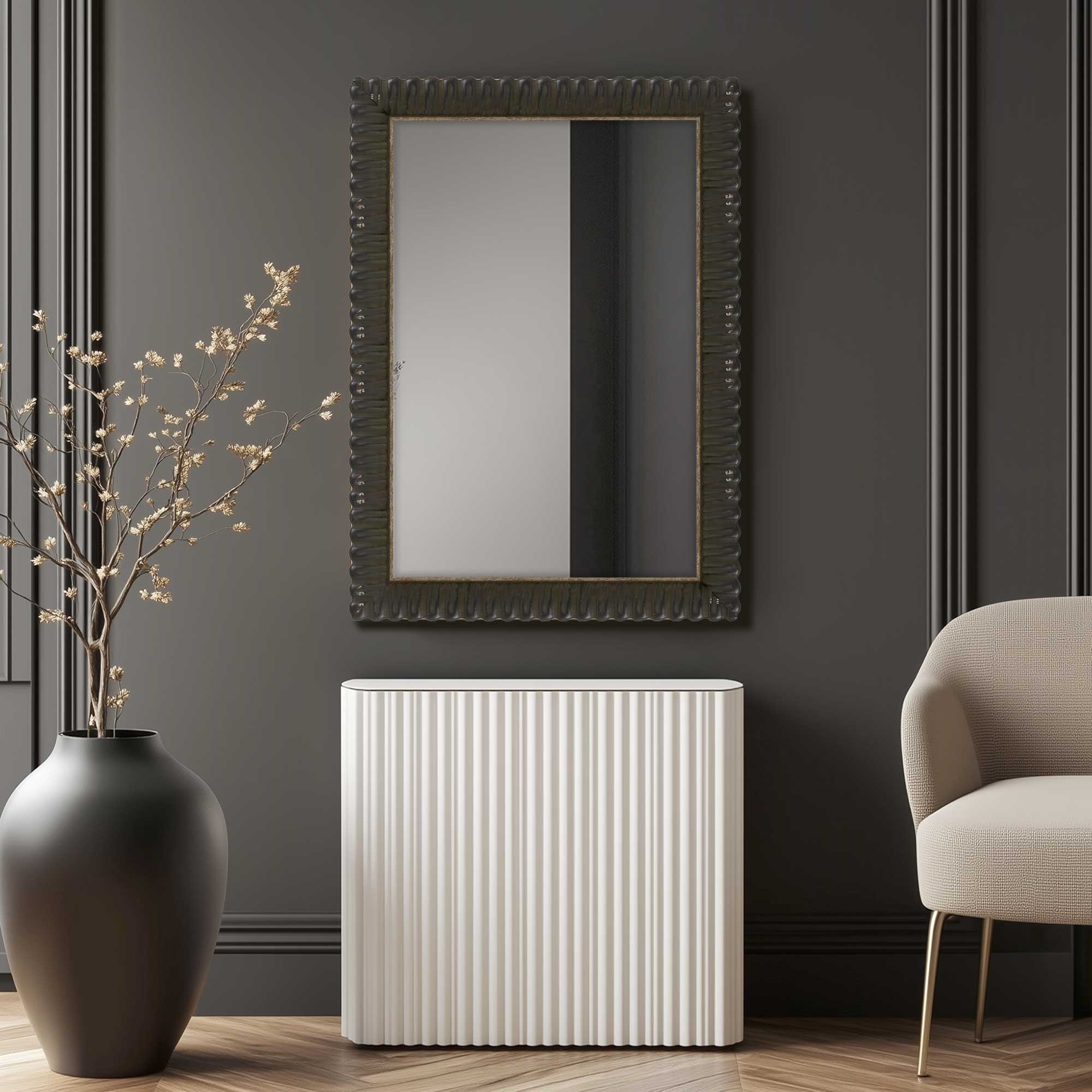 Antique Black Regal Contemporary Wall Mirror - Elegant Full-Length Mirror for Living Room, Bedroom & Entryway Decor