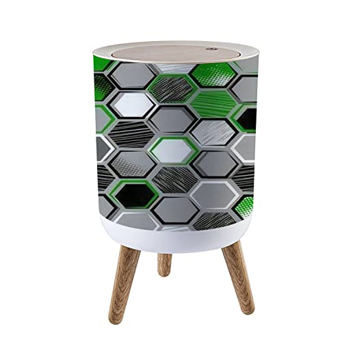 Nordic Style Trash Can - Modern Scandinavian Push Top Garbage Bin with Lid, 1.8 Gallon (7L) - Abstract Geometric Design with Legs, Dog Proof - Perfect for Kitchen, Bathroom, Office & Home Decor